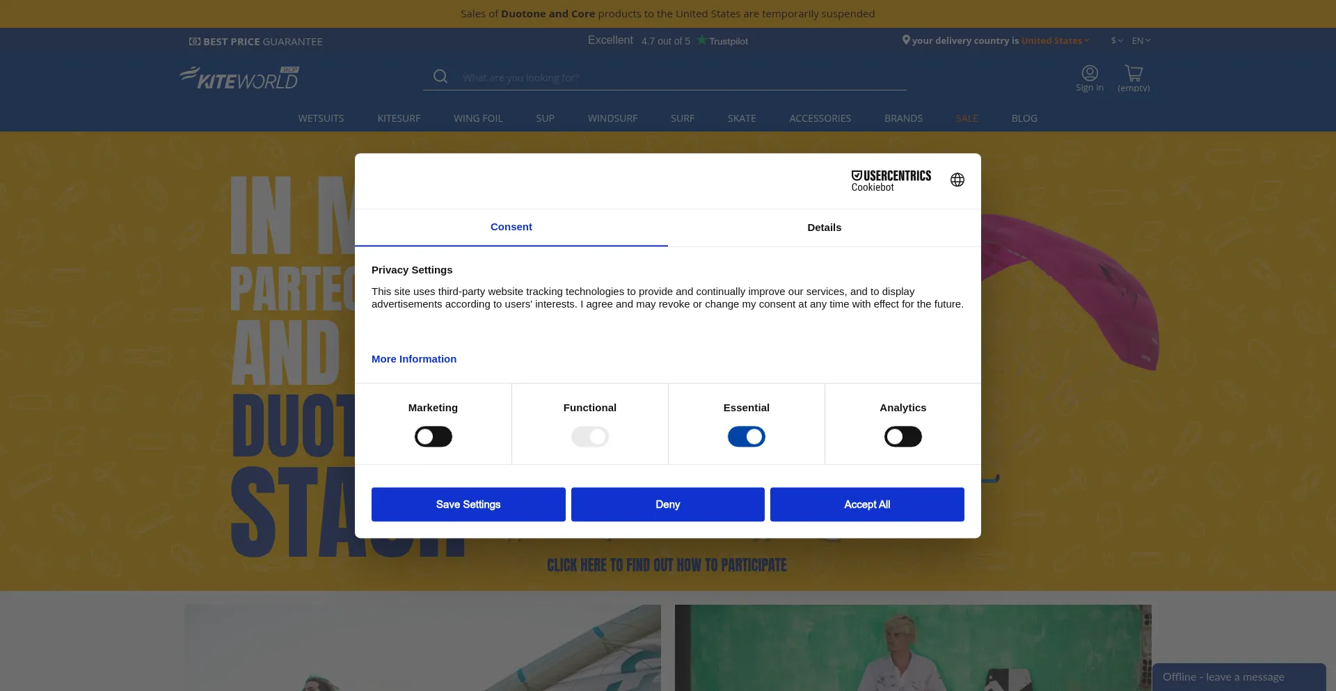 Website screenshot of Kiteworldshop.com