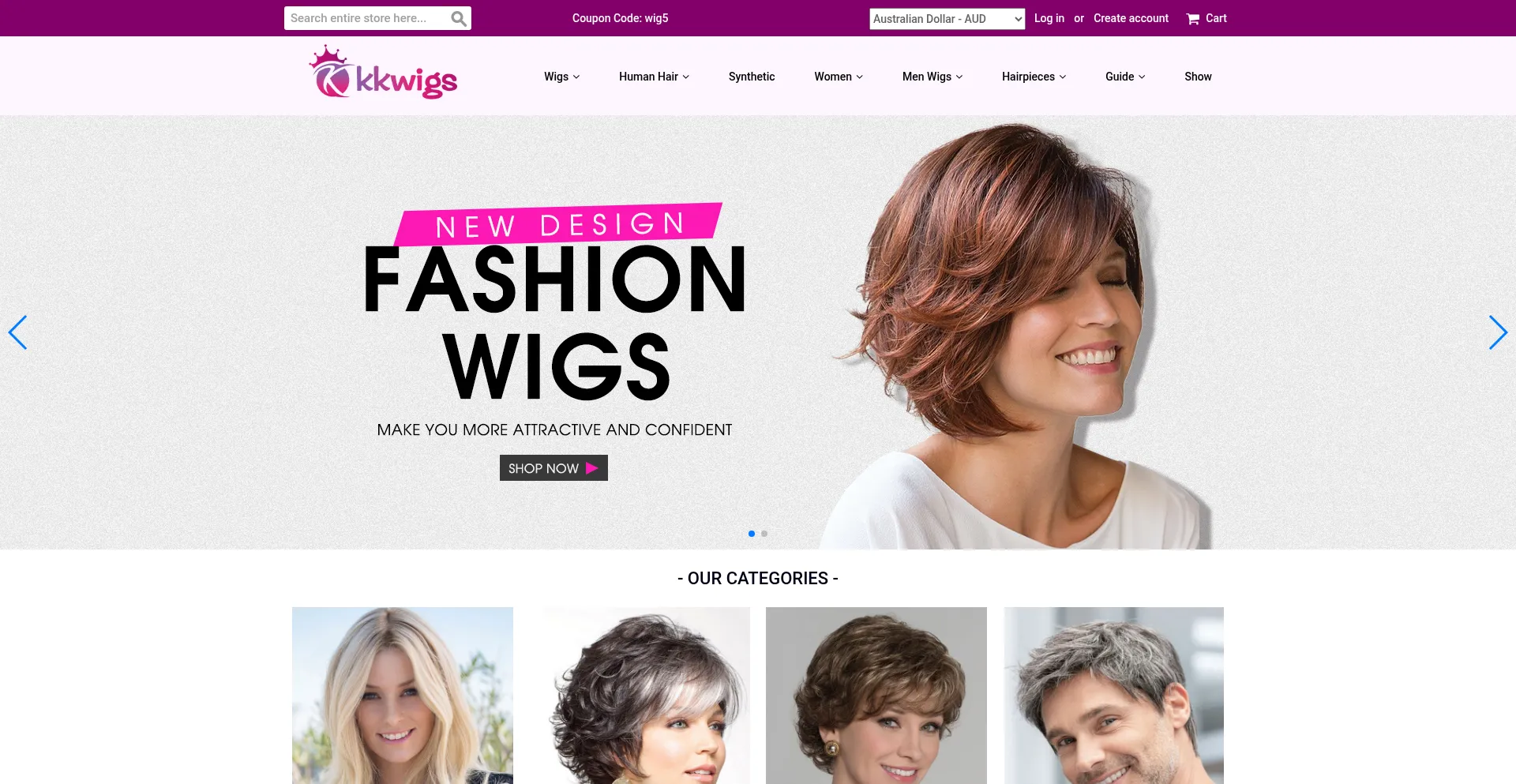 Website screenshot of Kkwigs.com