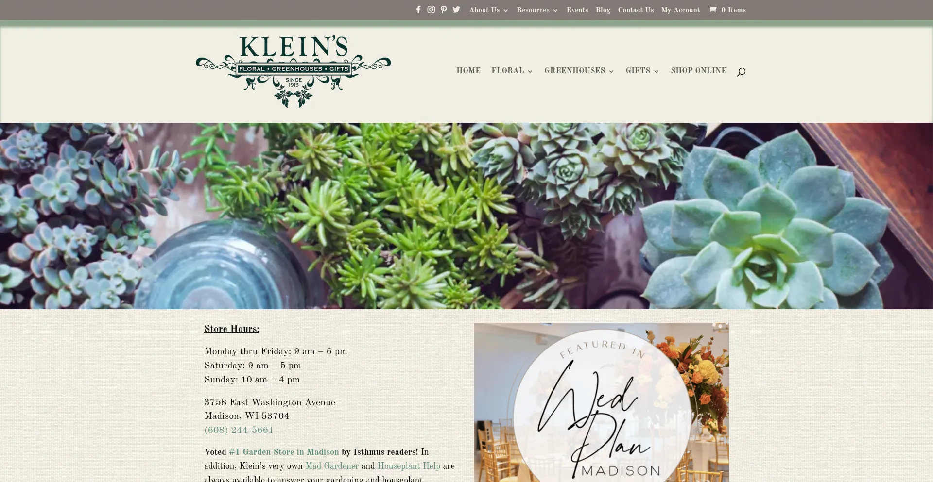 Website screenshot of Kleinsfloral.com