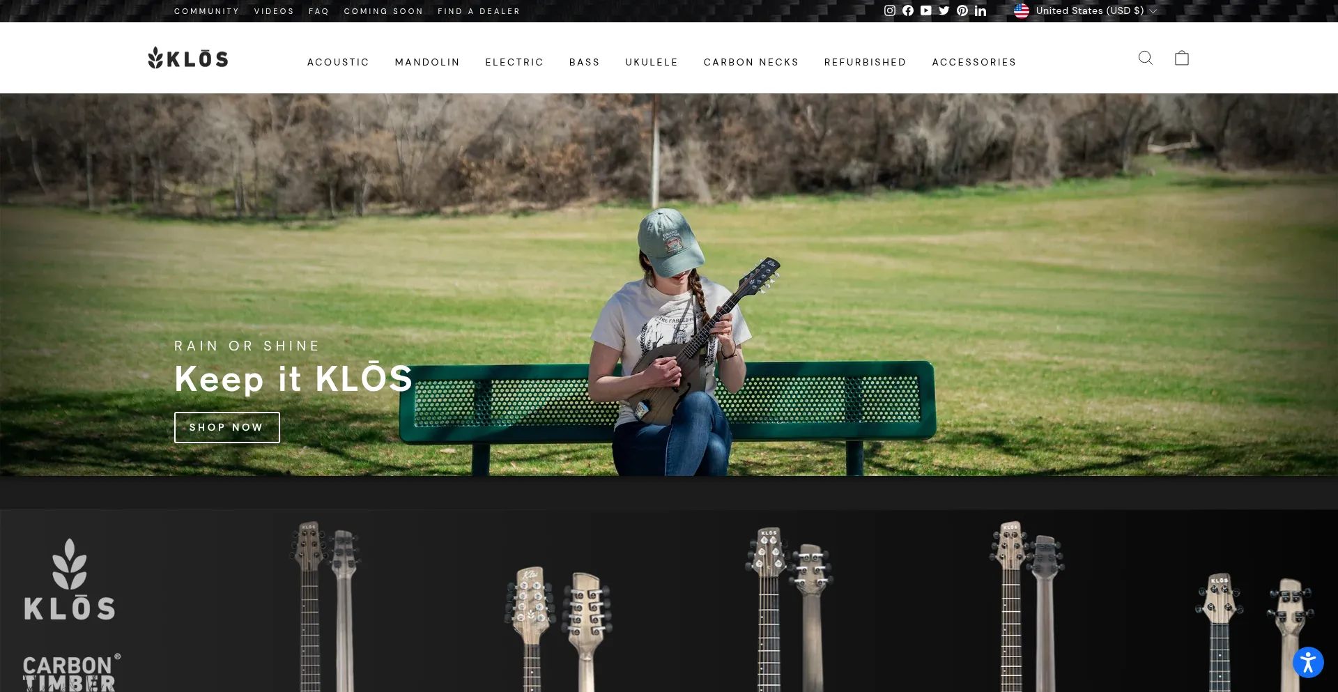 Website screenshot of Klosguitars.com