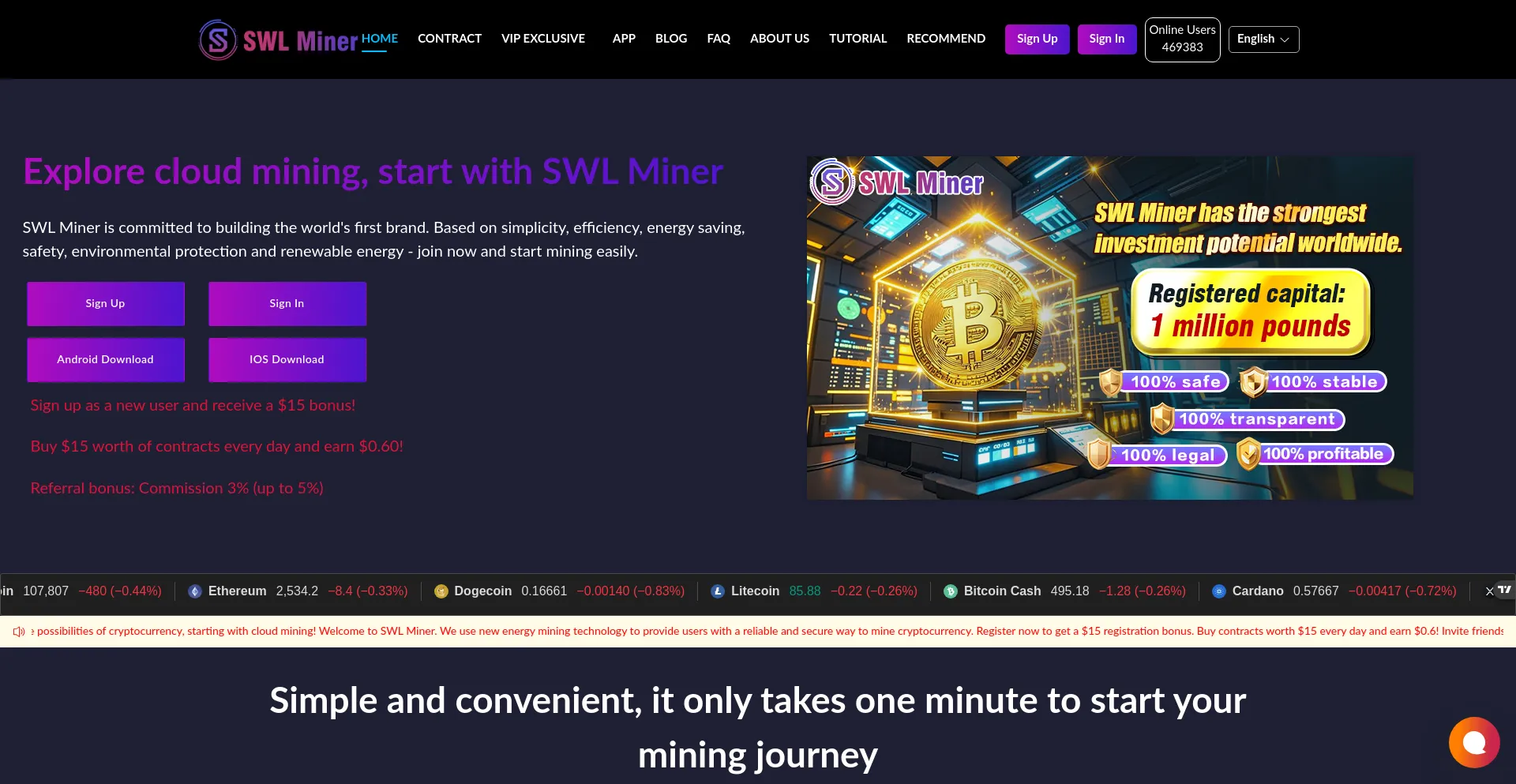 Website screenshot of Kloudminer.com