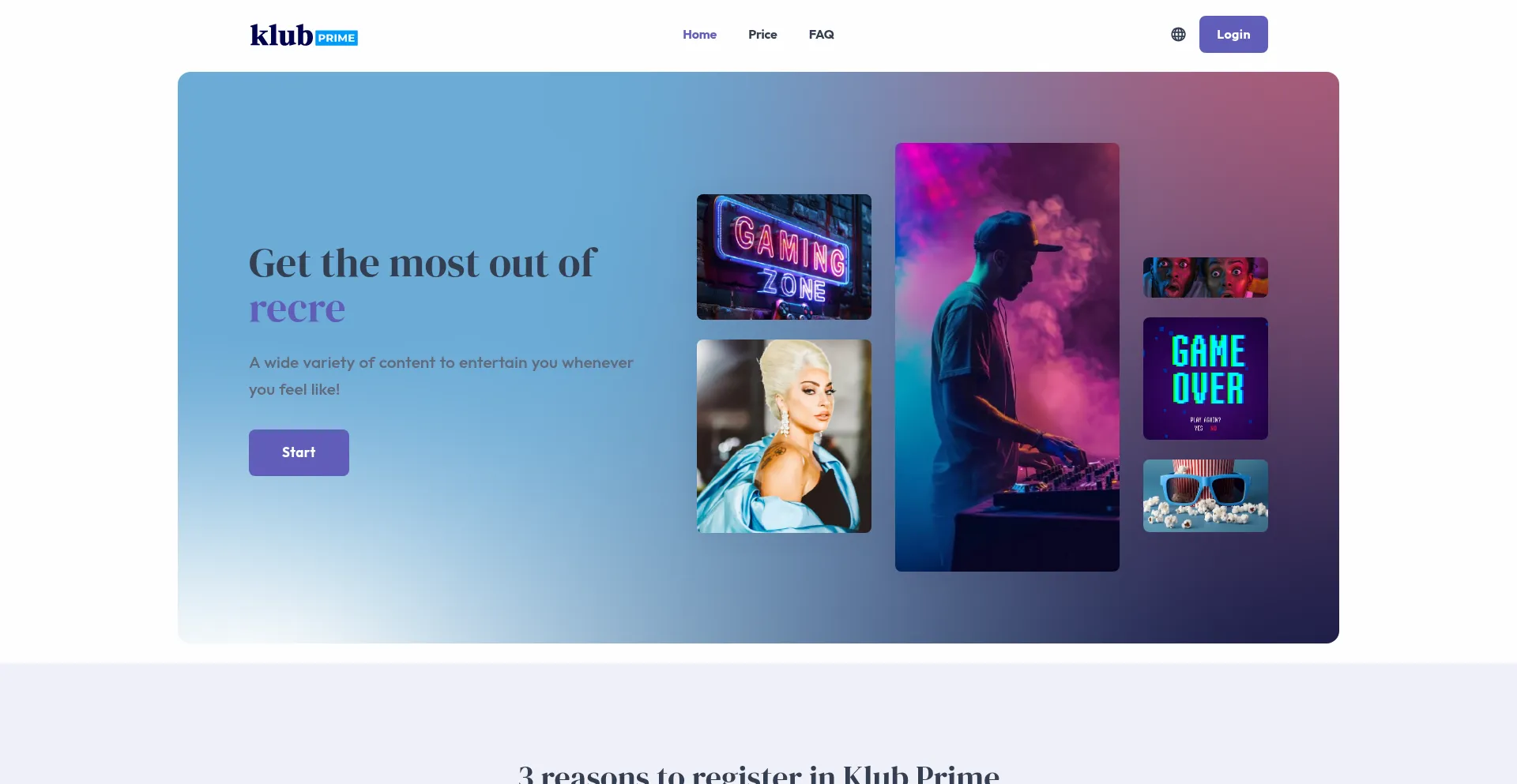 Website screenshot of Klubprime.com