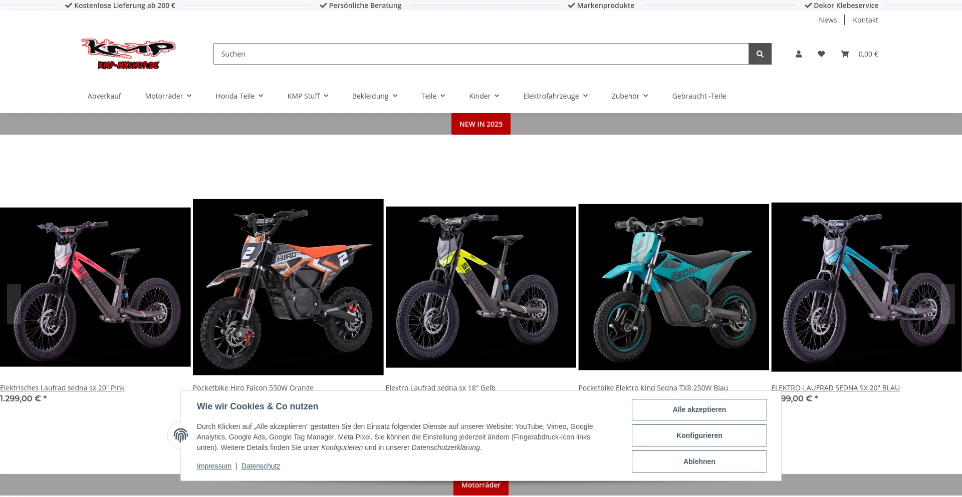 Website screenshot of Kmp-mxshop.de