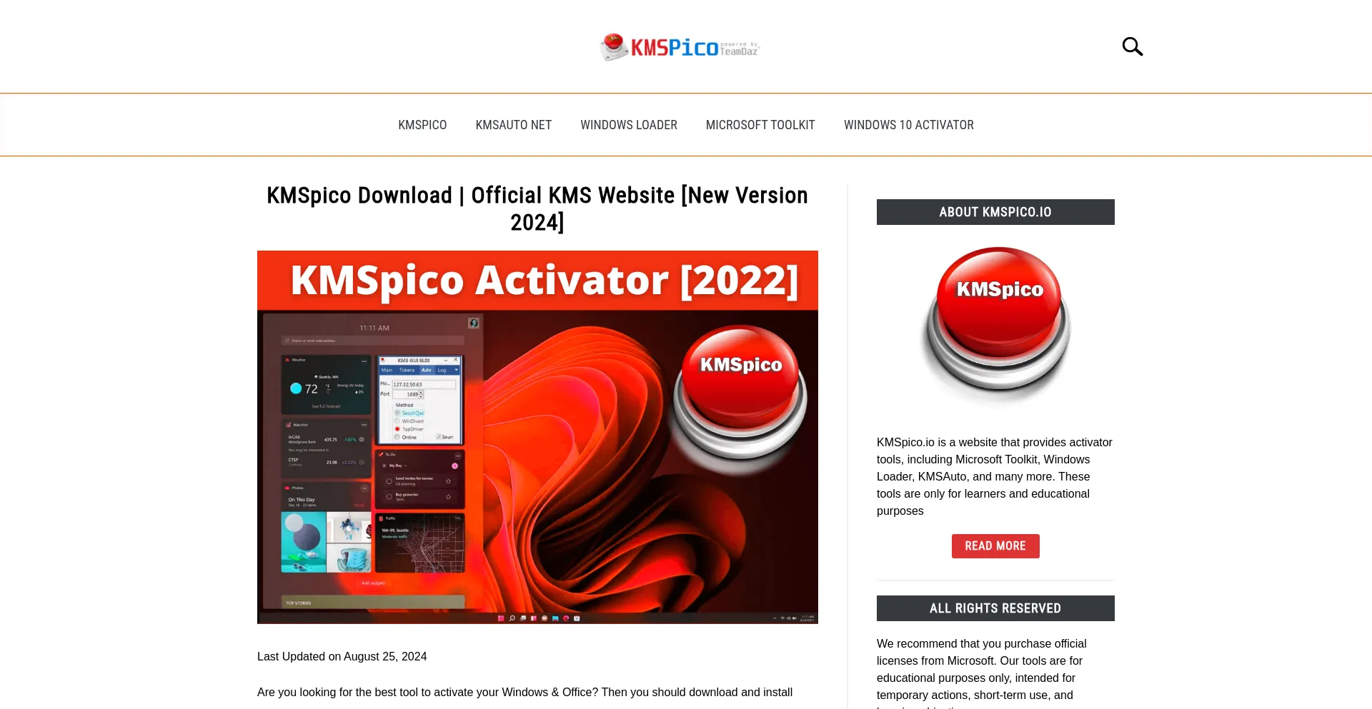 Website screenshot of Kmspico.io