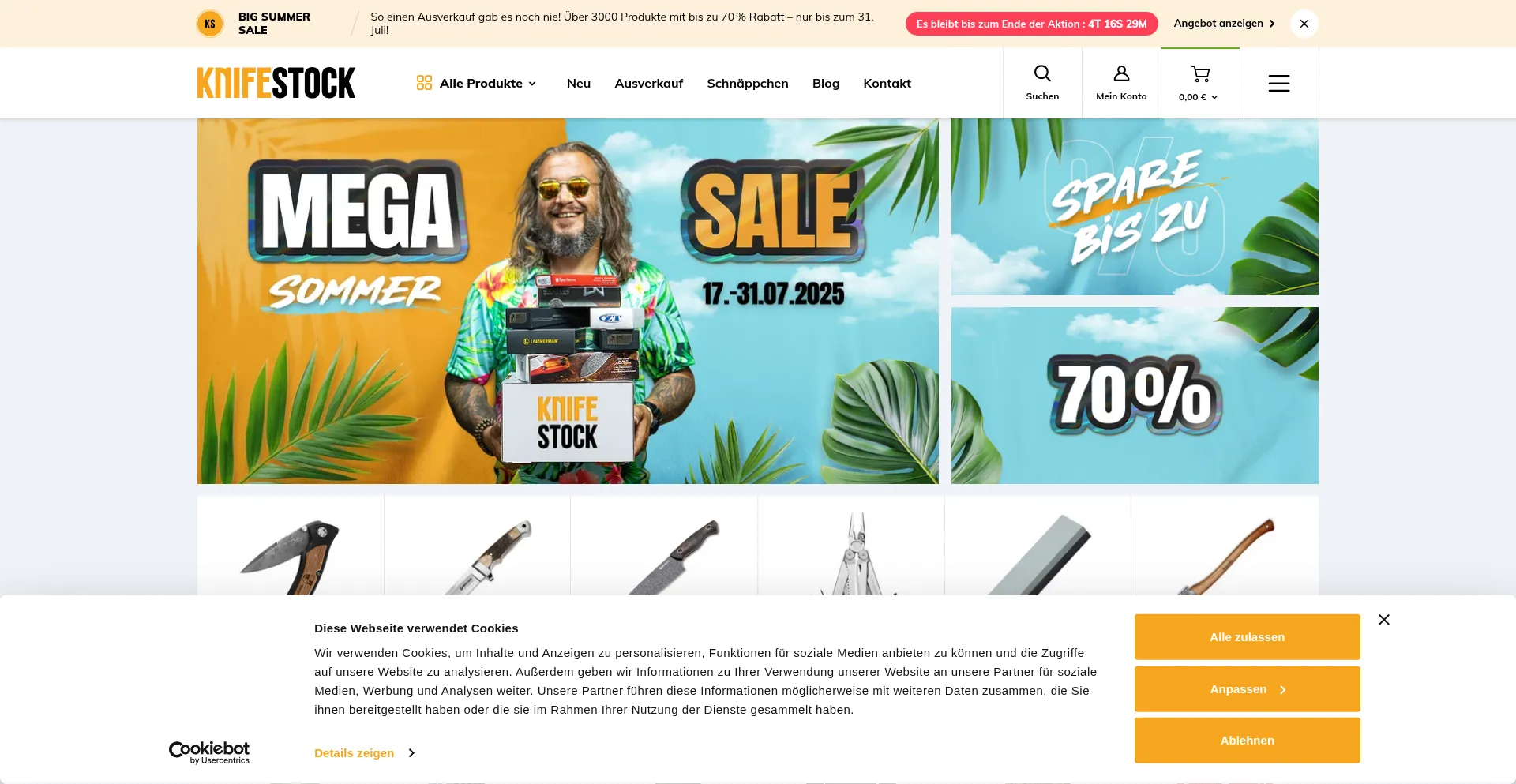 Website screenshot of Knifestock.at