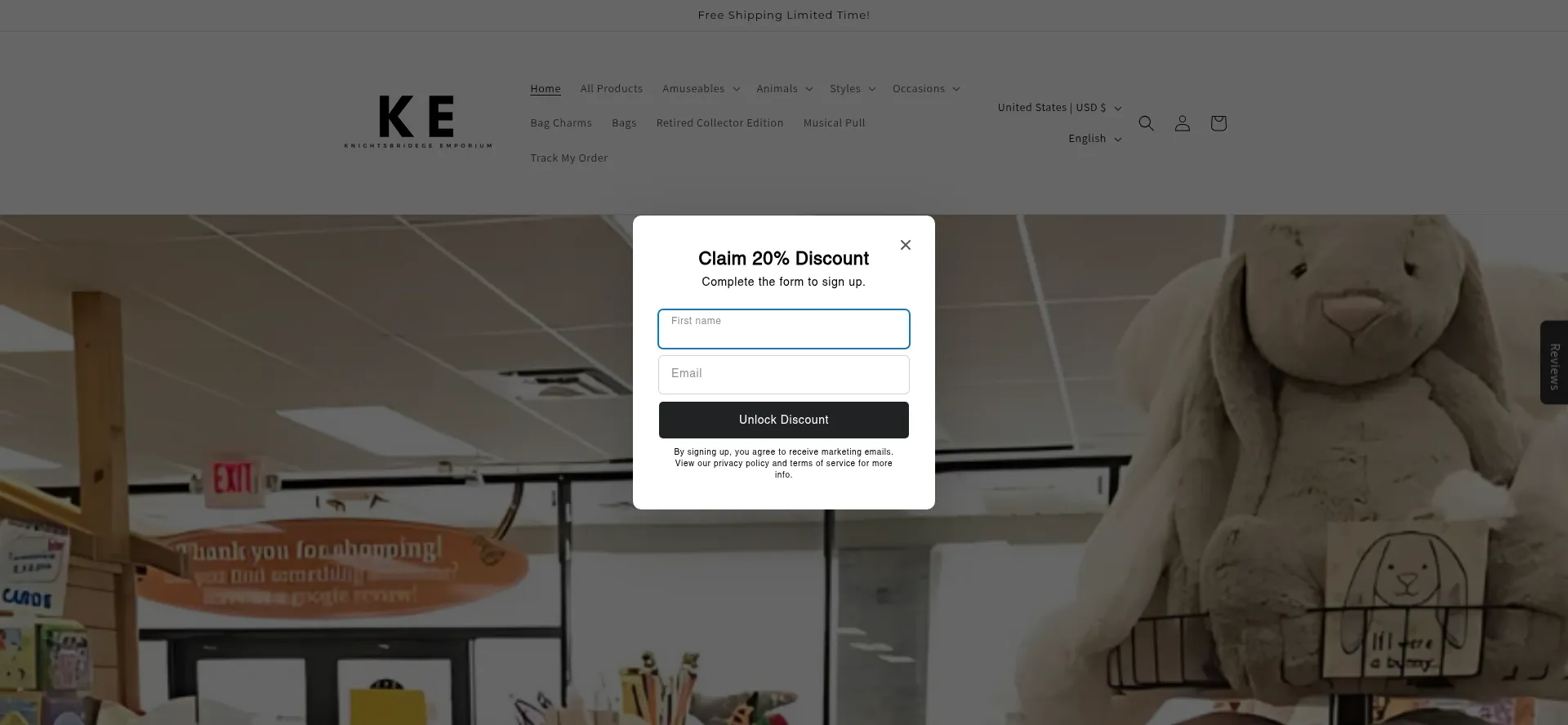 Website screenshot of Knightsbridgeemporium.com