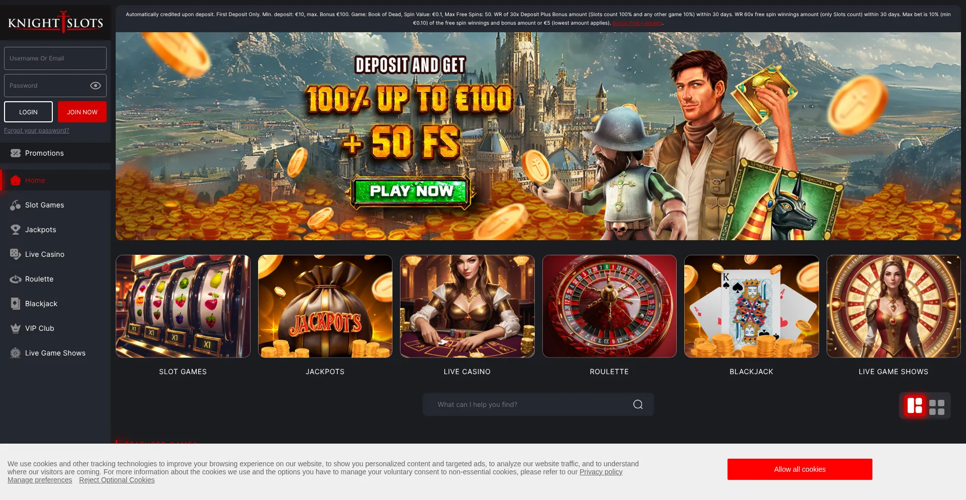Knightslots.com Screenshot