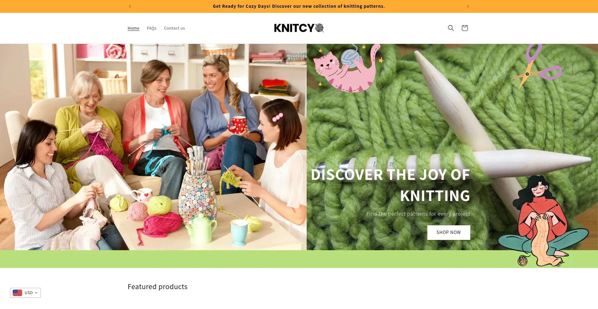 Website screenshot of Knitcy.com