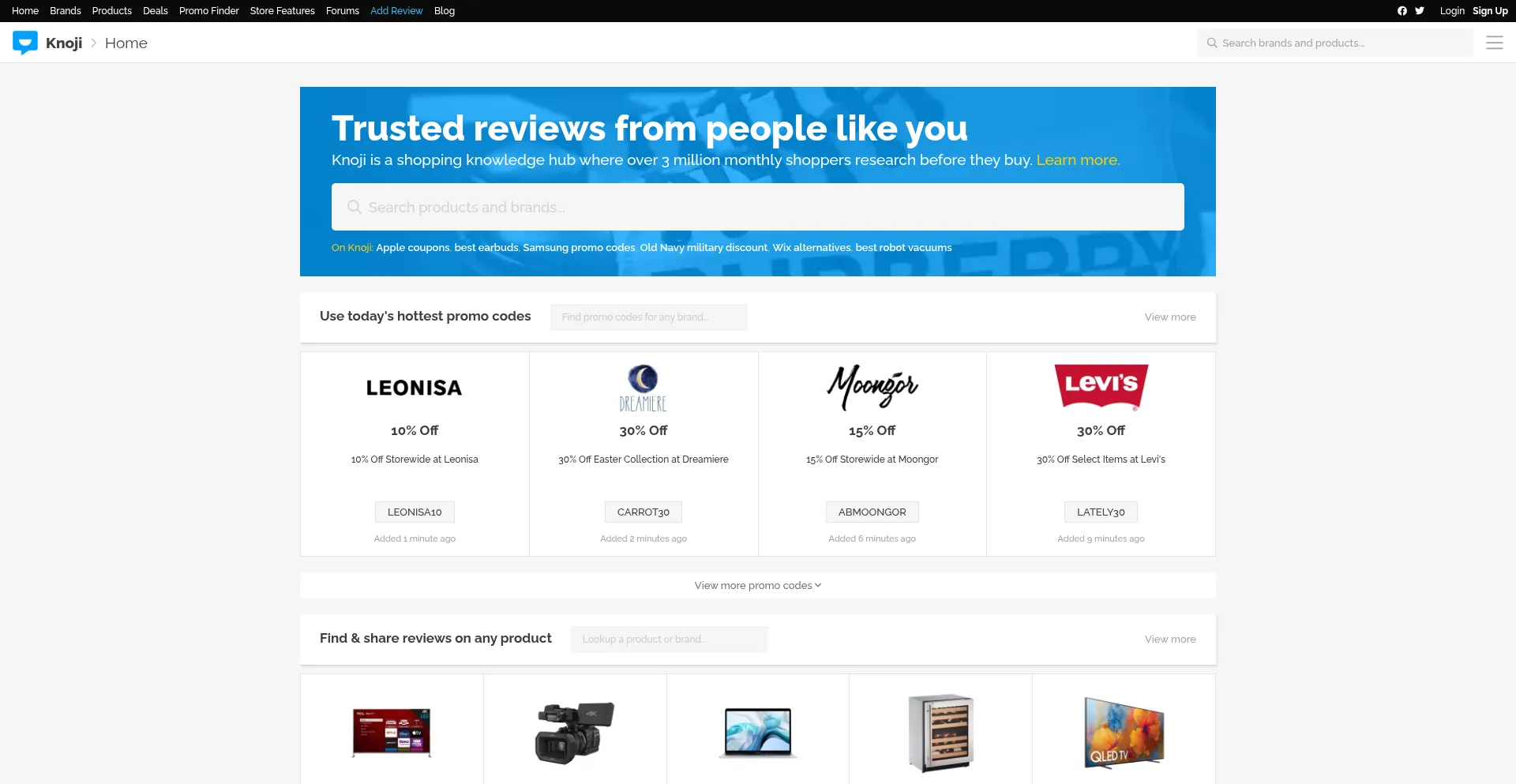 Website screenshot of Knoji.com
