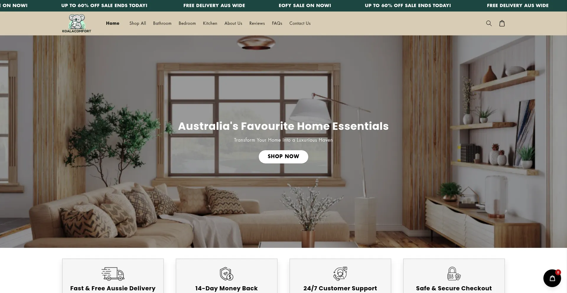 Website screenshot of Koalacomfort.com.au
