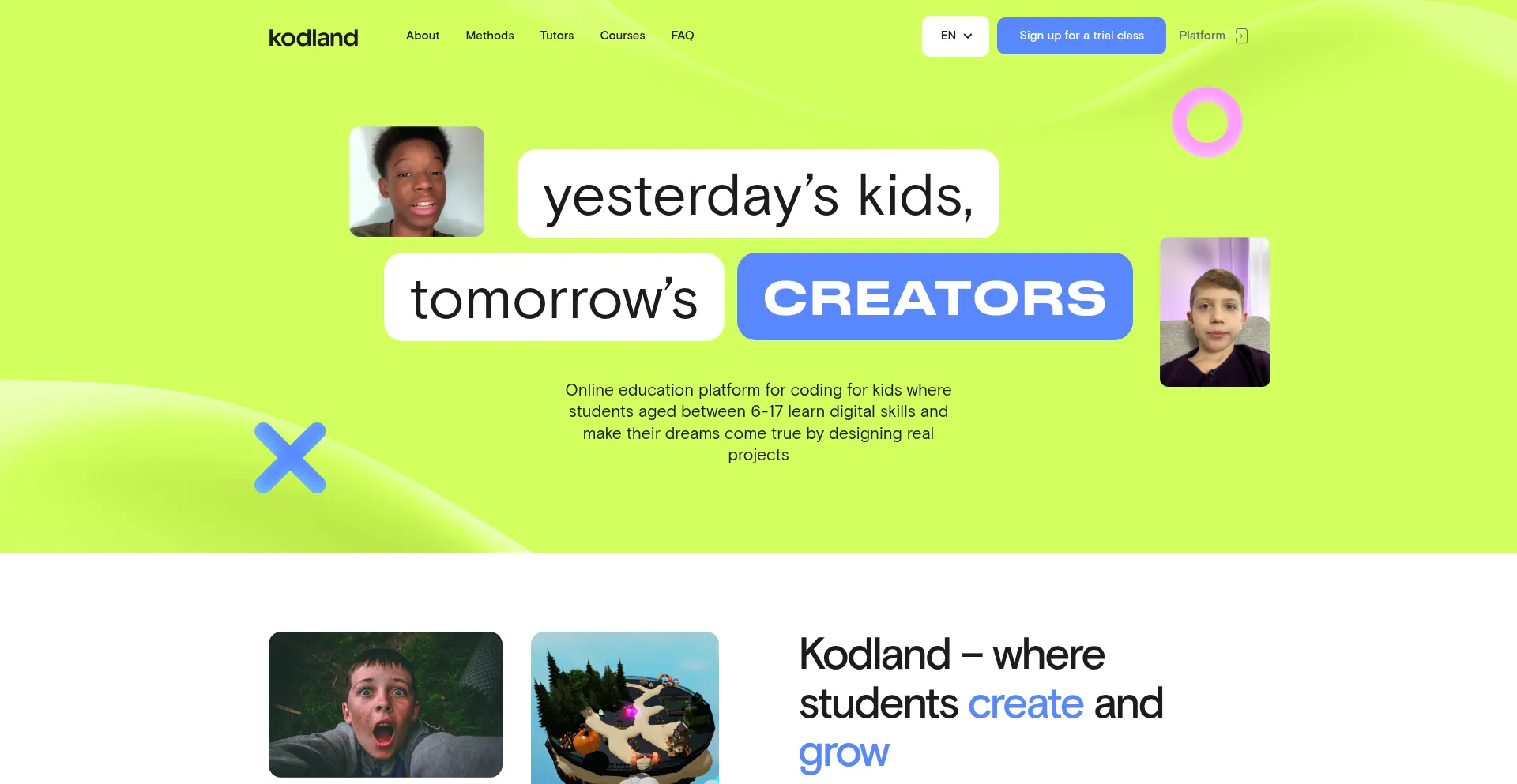 Website screenshot of Kodland.org