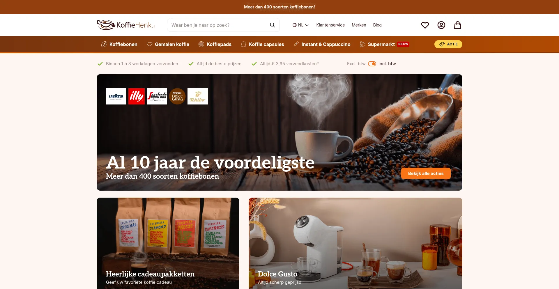 Website screenshot of Koffiehenk.nl