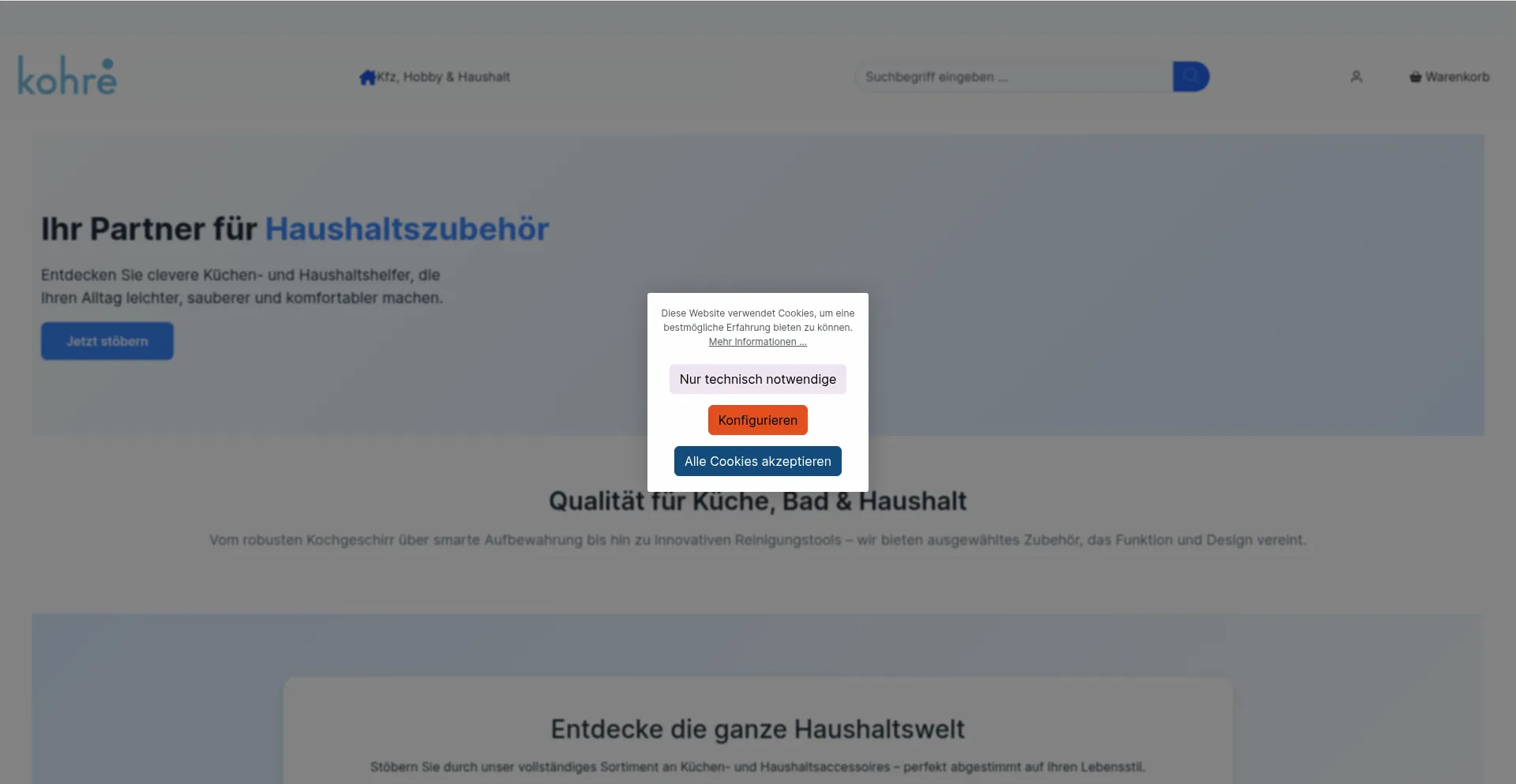 Website screenshot of Kohre-versand.de