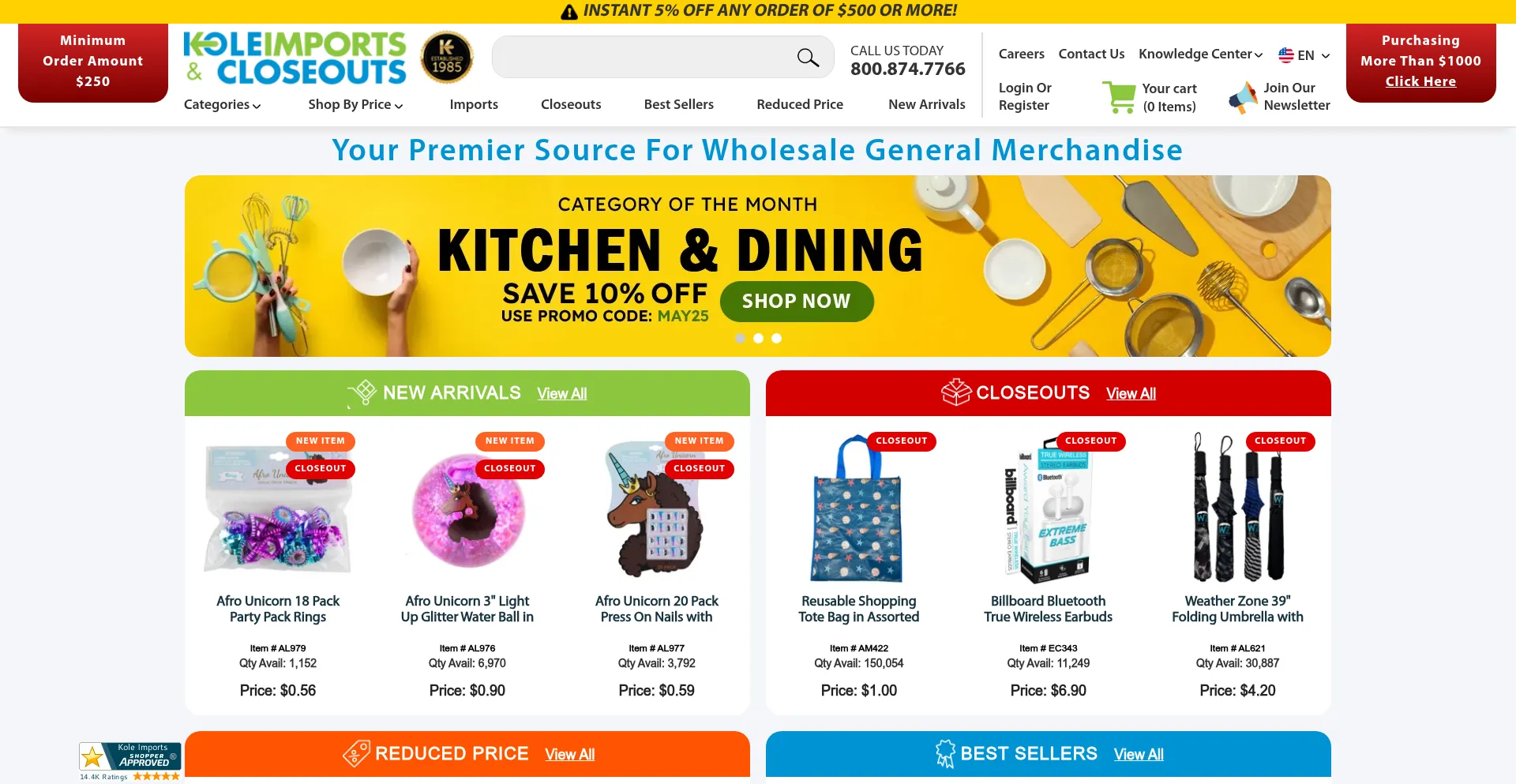 Website screenshot of Koleimports.com