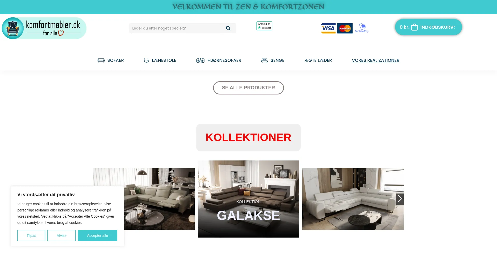 Website screenshot of Komfortmobler.dk