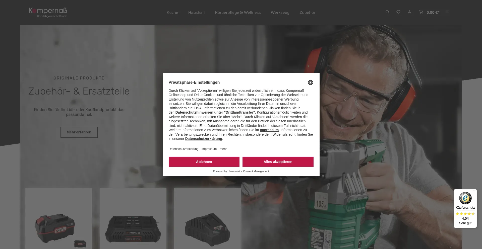 Website screenshot of Kompernass.com