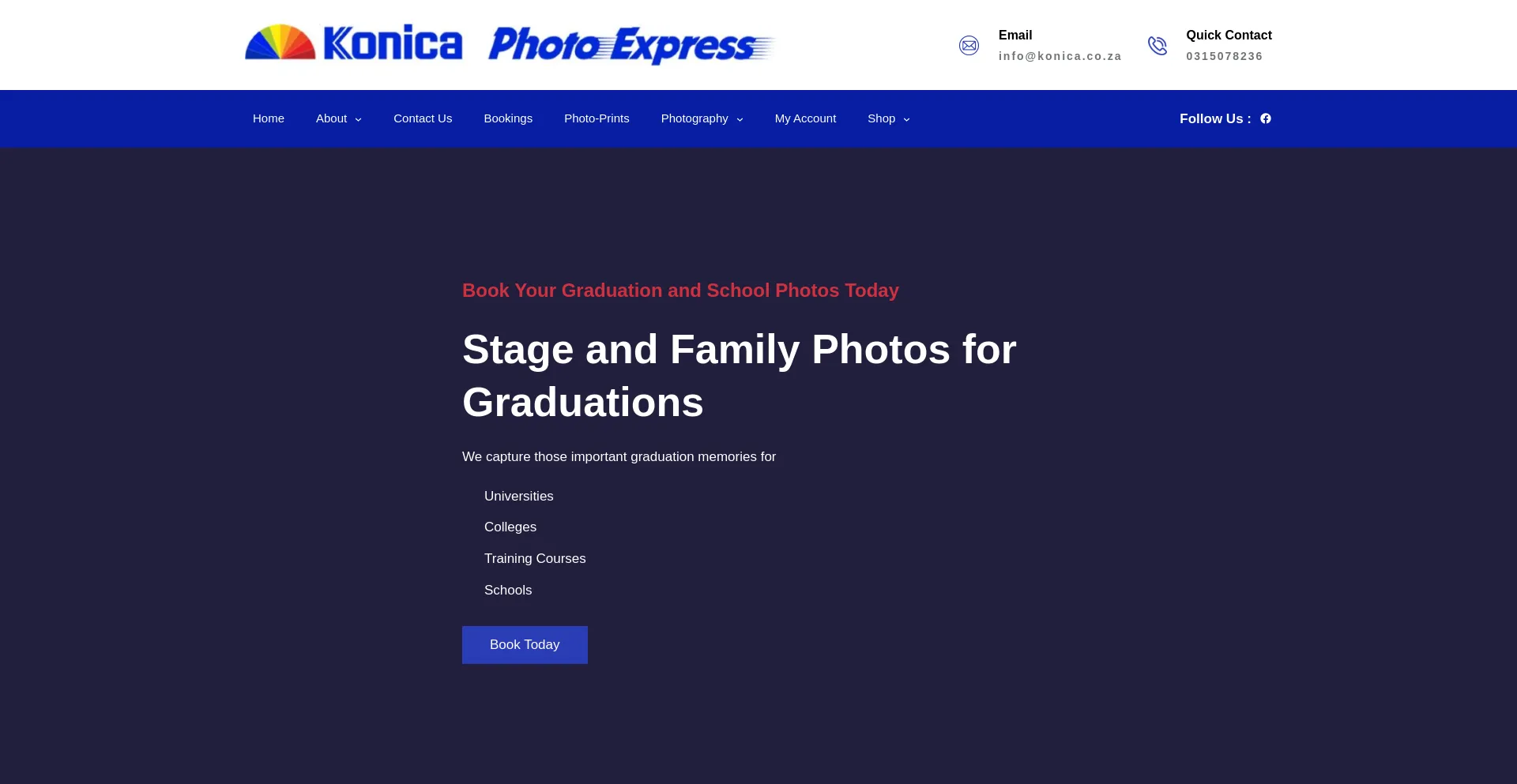 Website screenshot of Konica.co.za