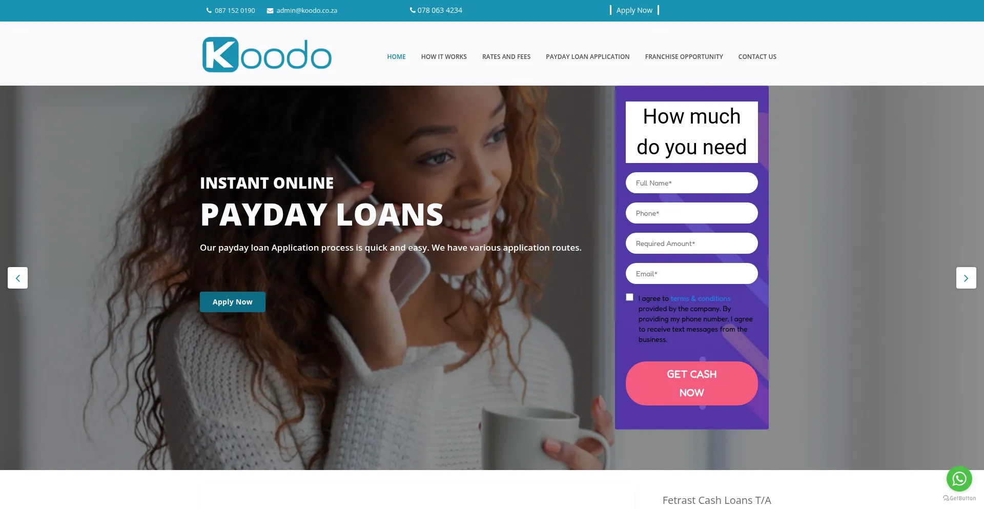 Website screenshot of Koodo.co.za