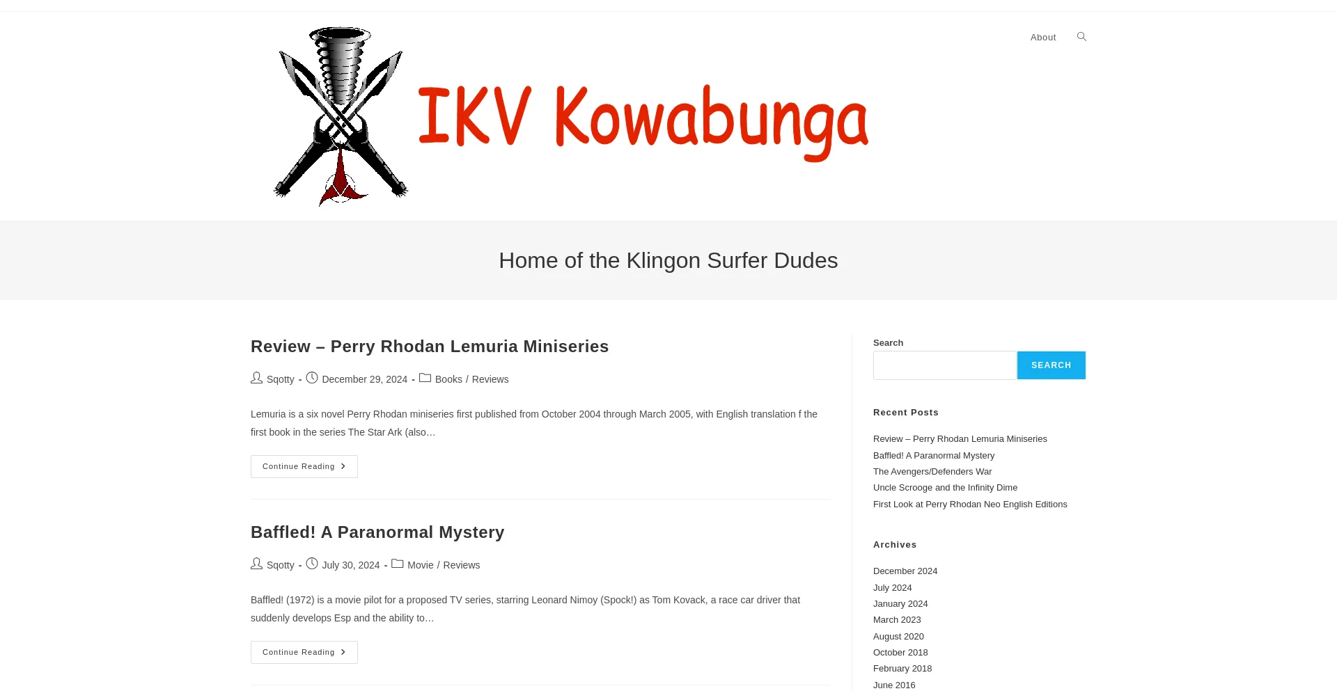 Website screenshot of Kowabunga.org