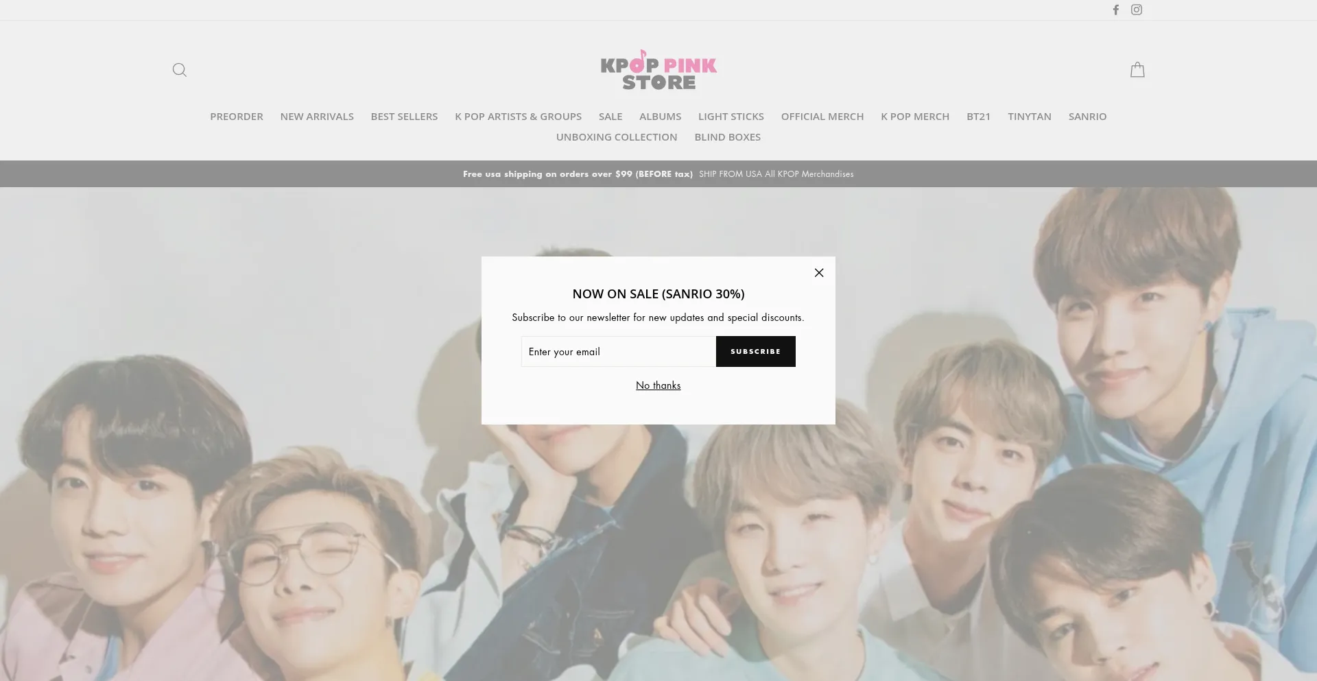 Website screenshot of Kpoppinkstore.com