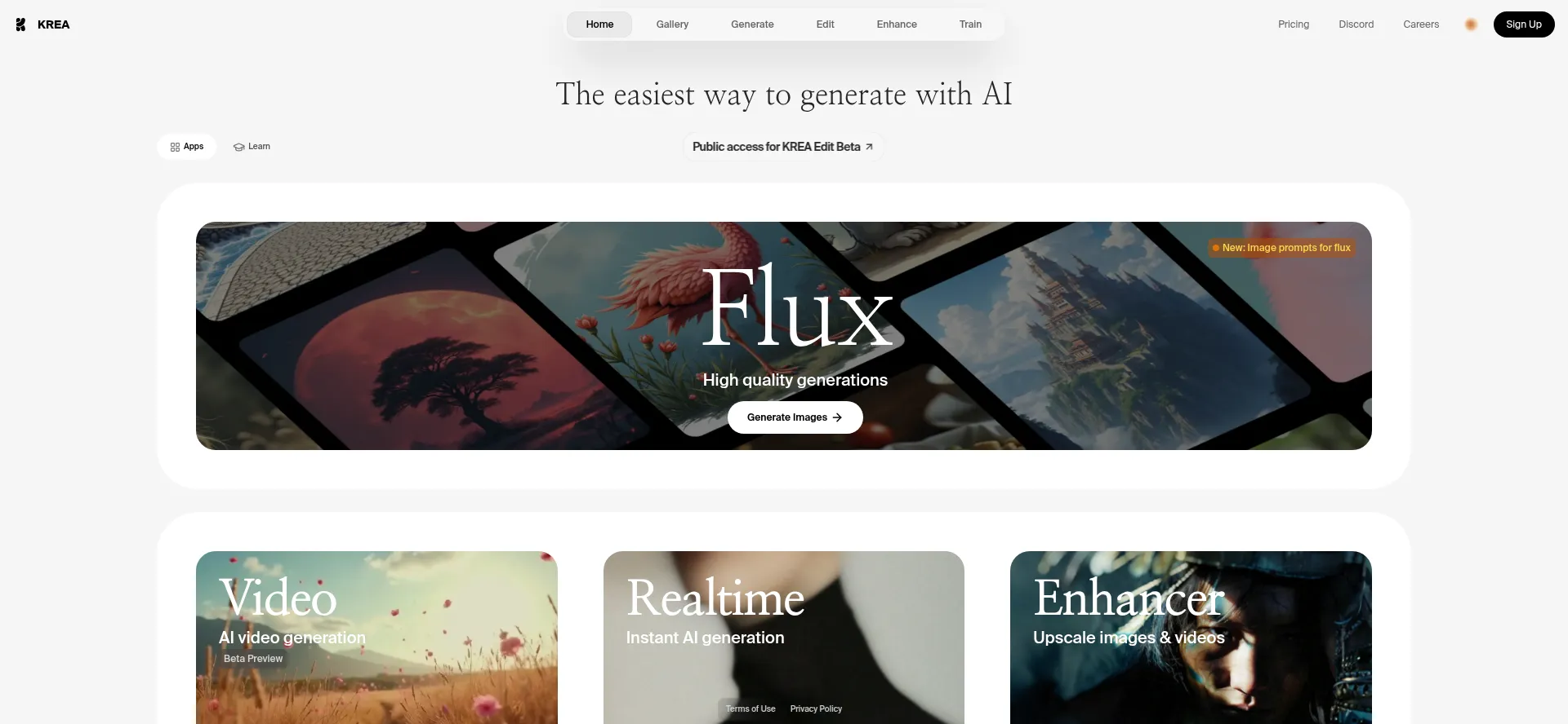 Website screenshot of Krea.ai