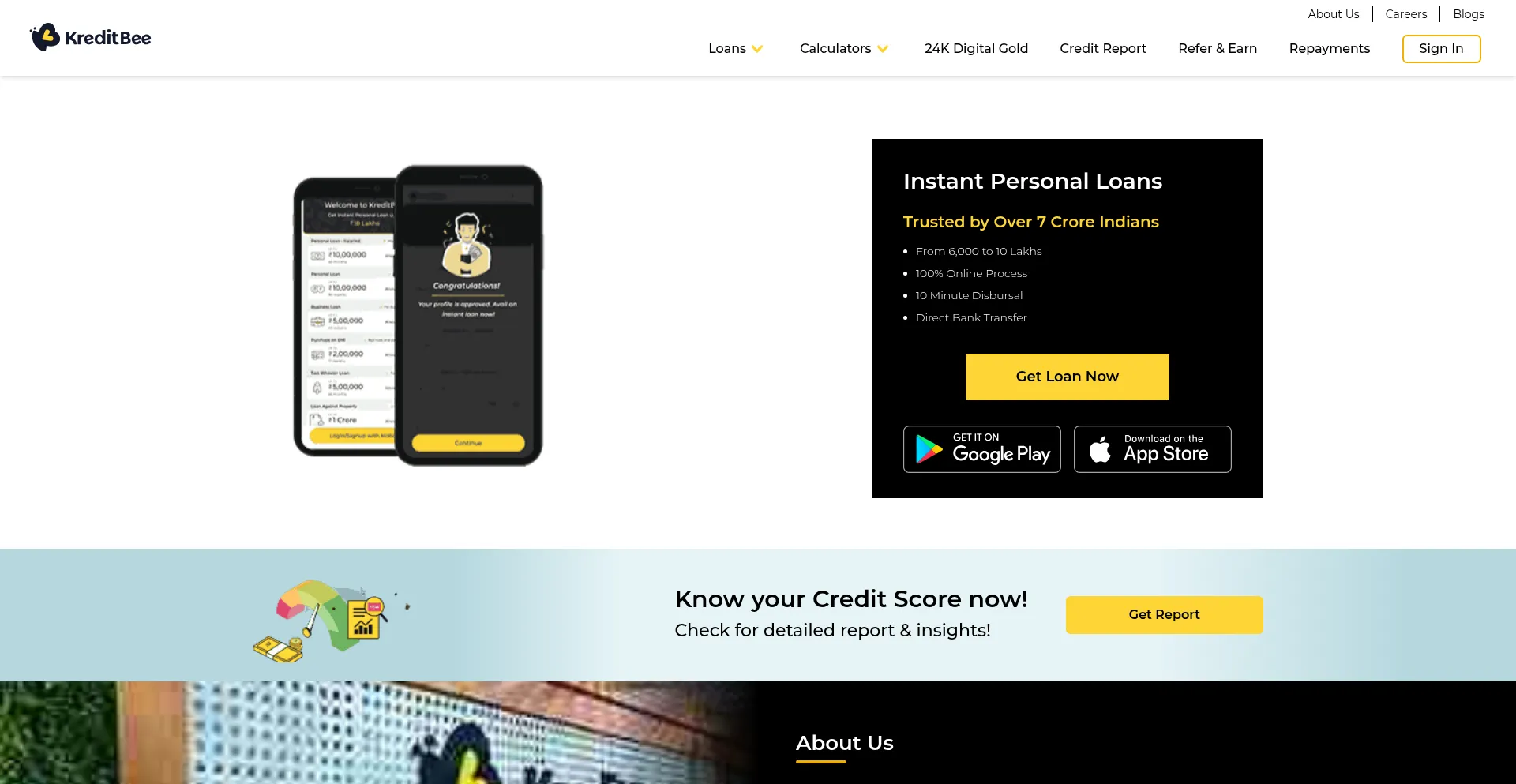 Website screenshot of Kreditbee.in