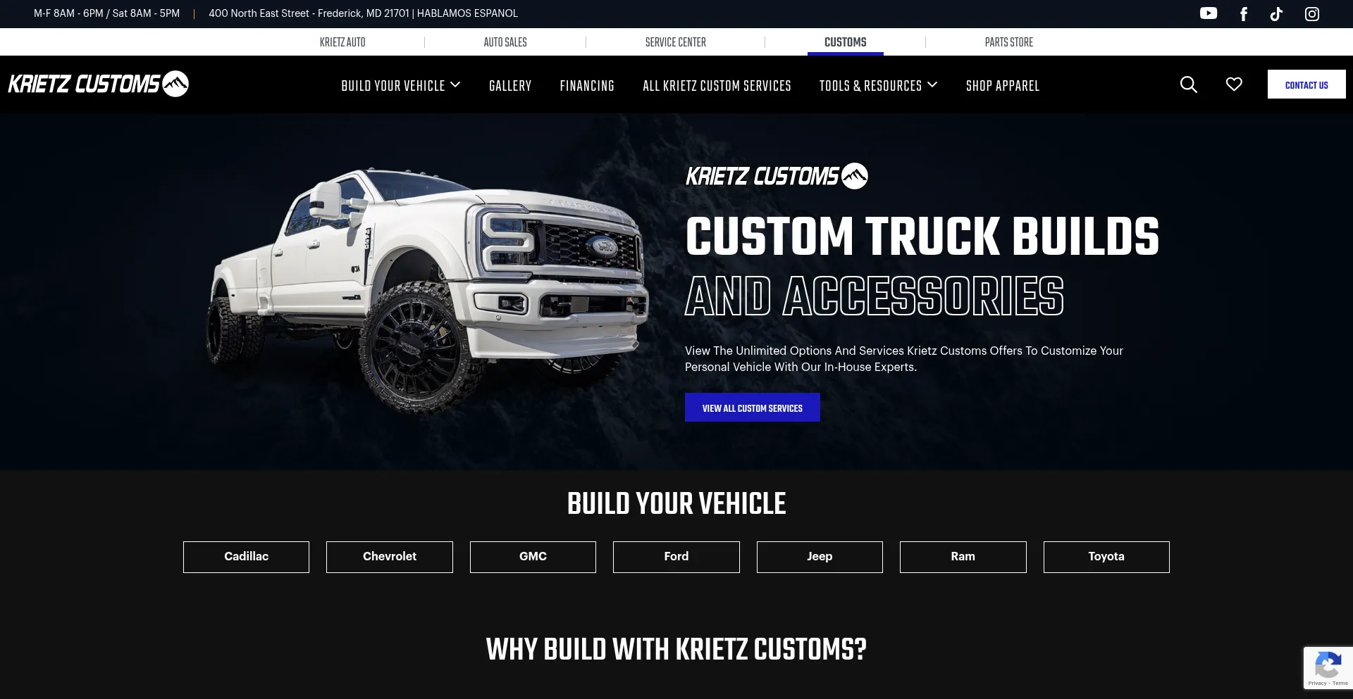 Website screenshot of Krietzcustoms.com
