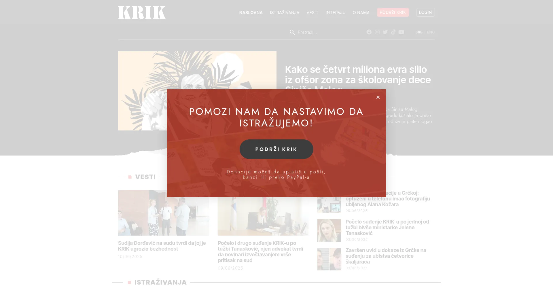 Website screenshot of Krik.rs