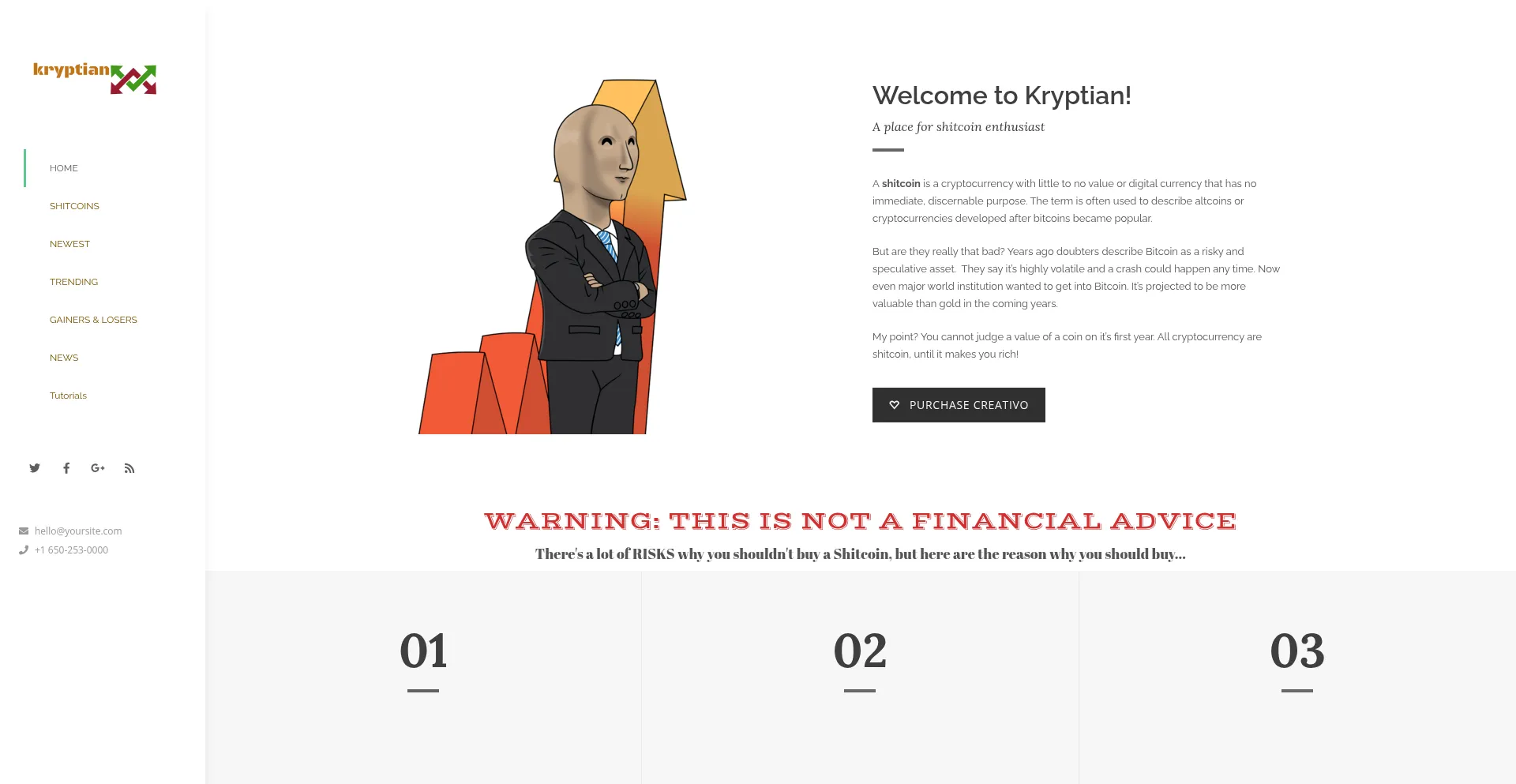 Website screenshot of Kryptian.com