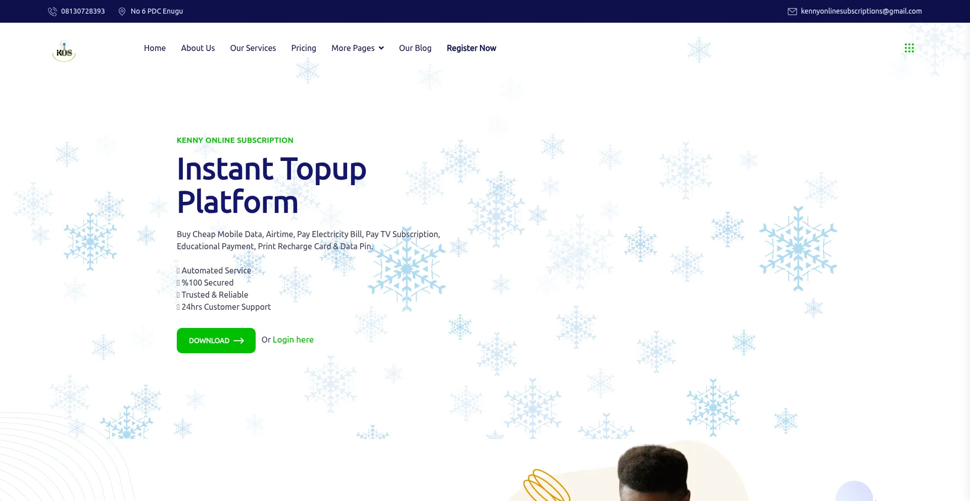 Website screenshot of Ksub.com.ng