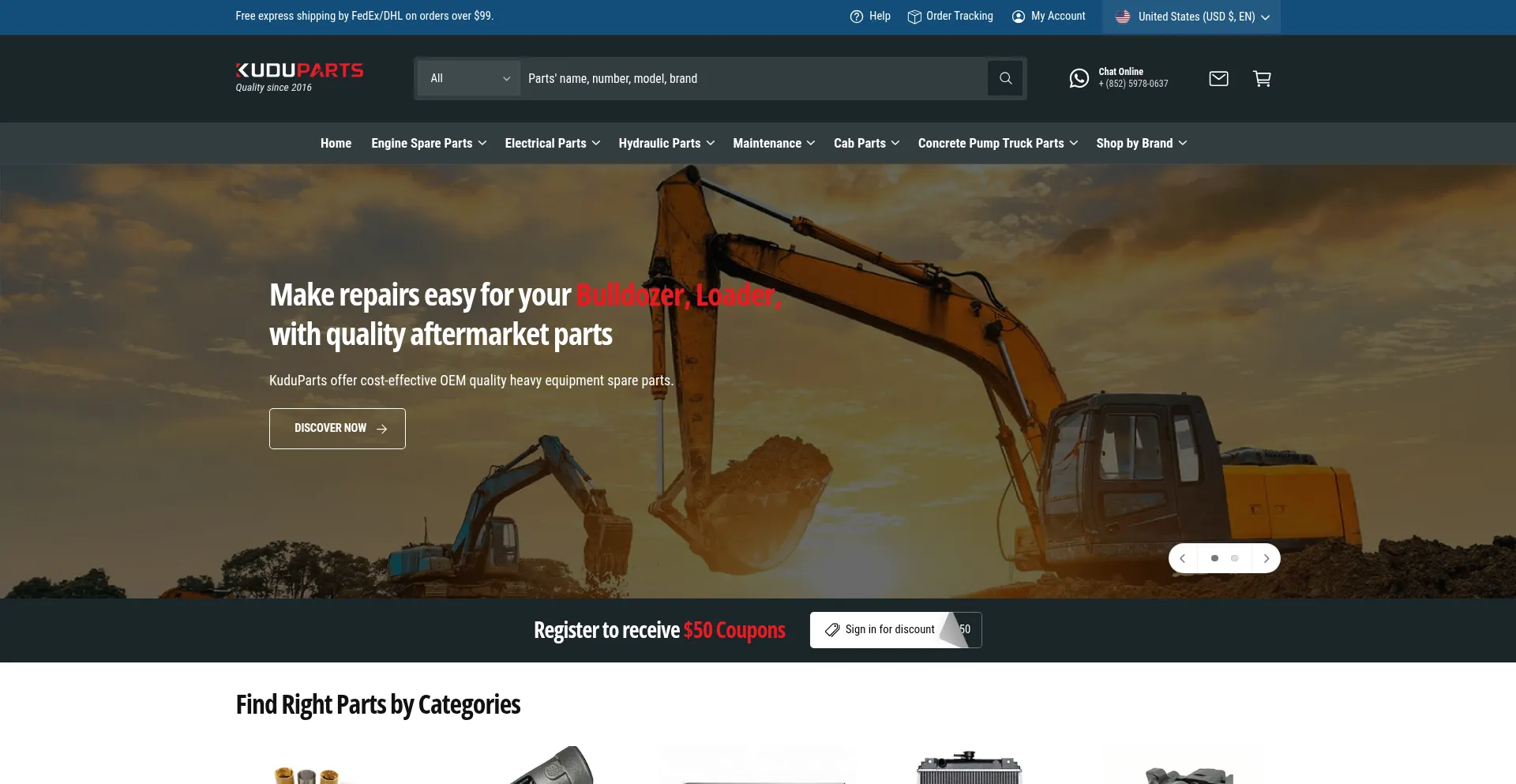 Website screenshot of Kuduparts.com