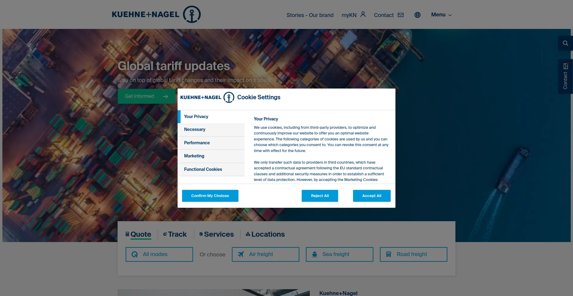 Website screenshot of Kuehne-nagel.com