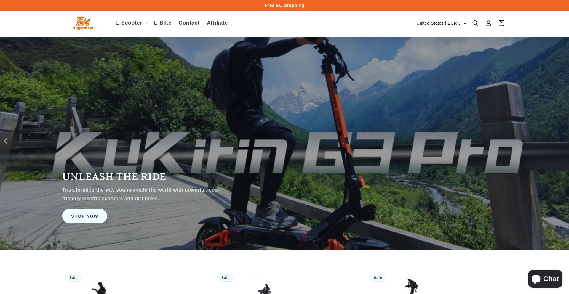 Website screenshot of Kugooescooters.eu