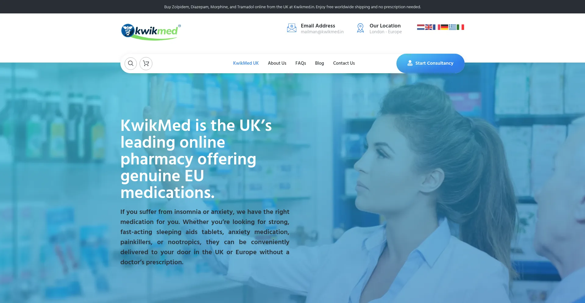 Website screenshot of Kwikmed.in