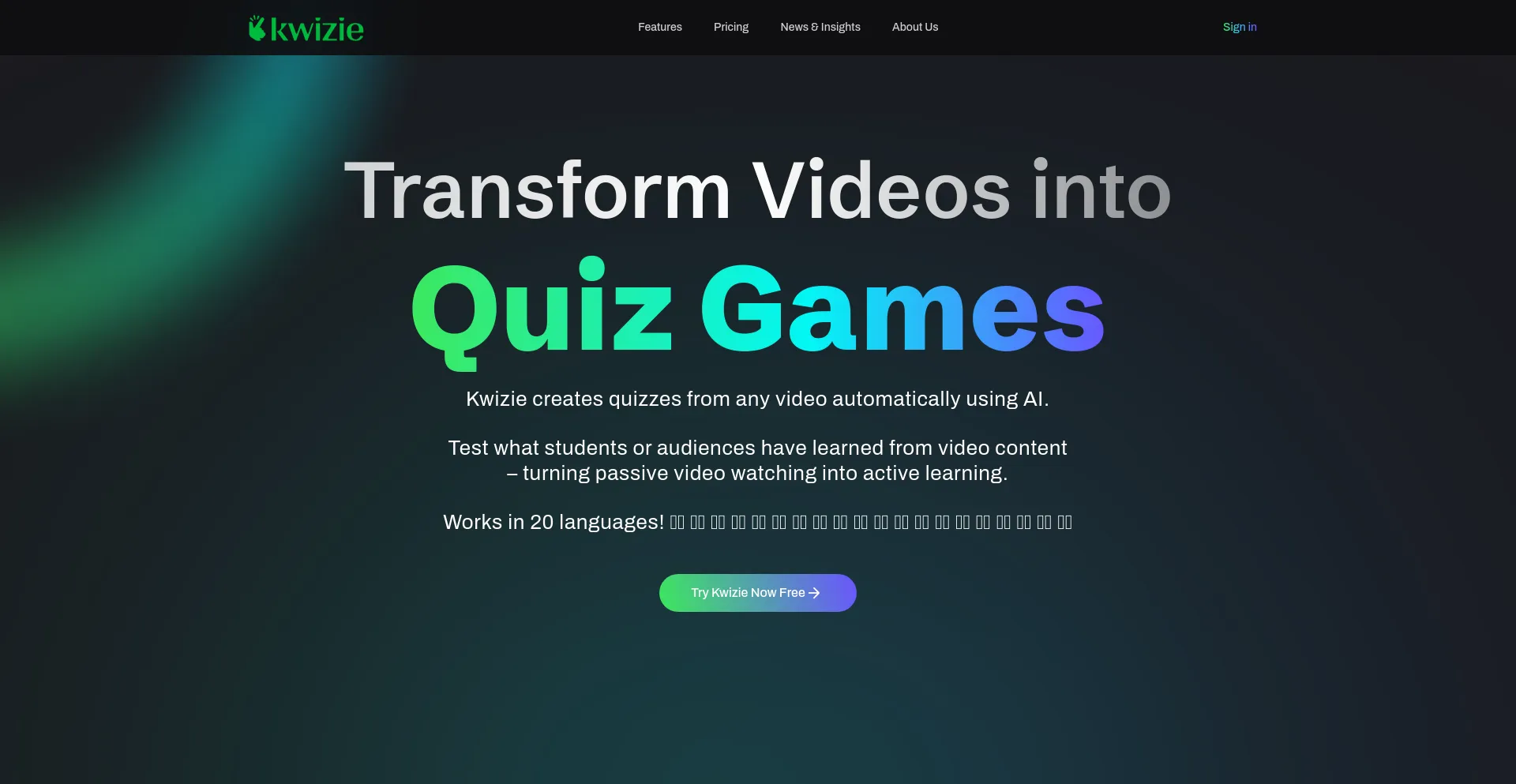 Website screenshot of Kwizie.ai