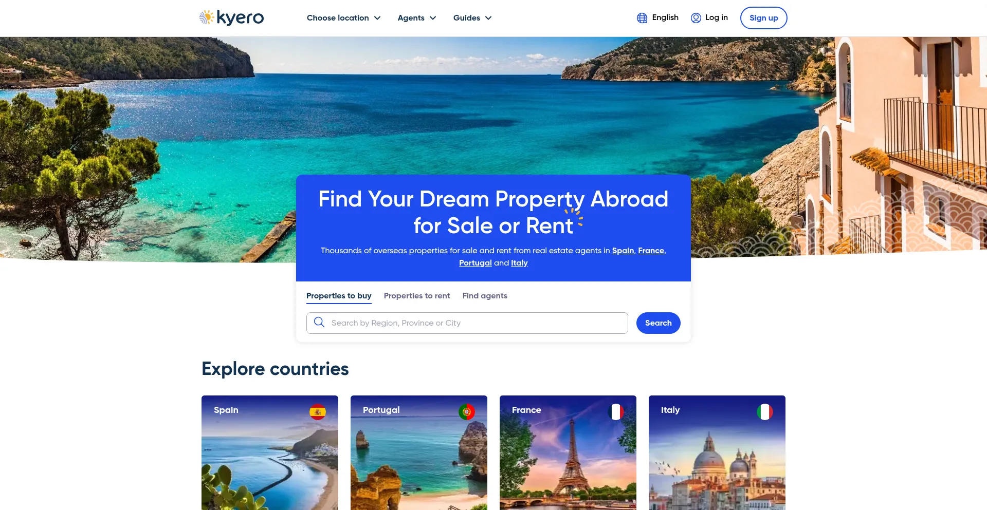 Website screenshot of Kyero.com