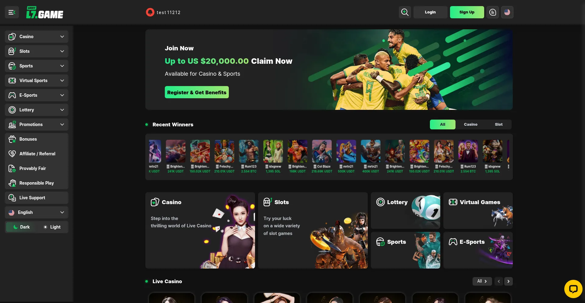 Website screenshot of L7.game
