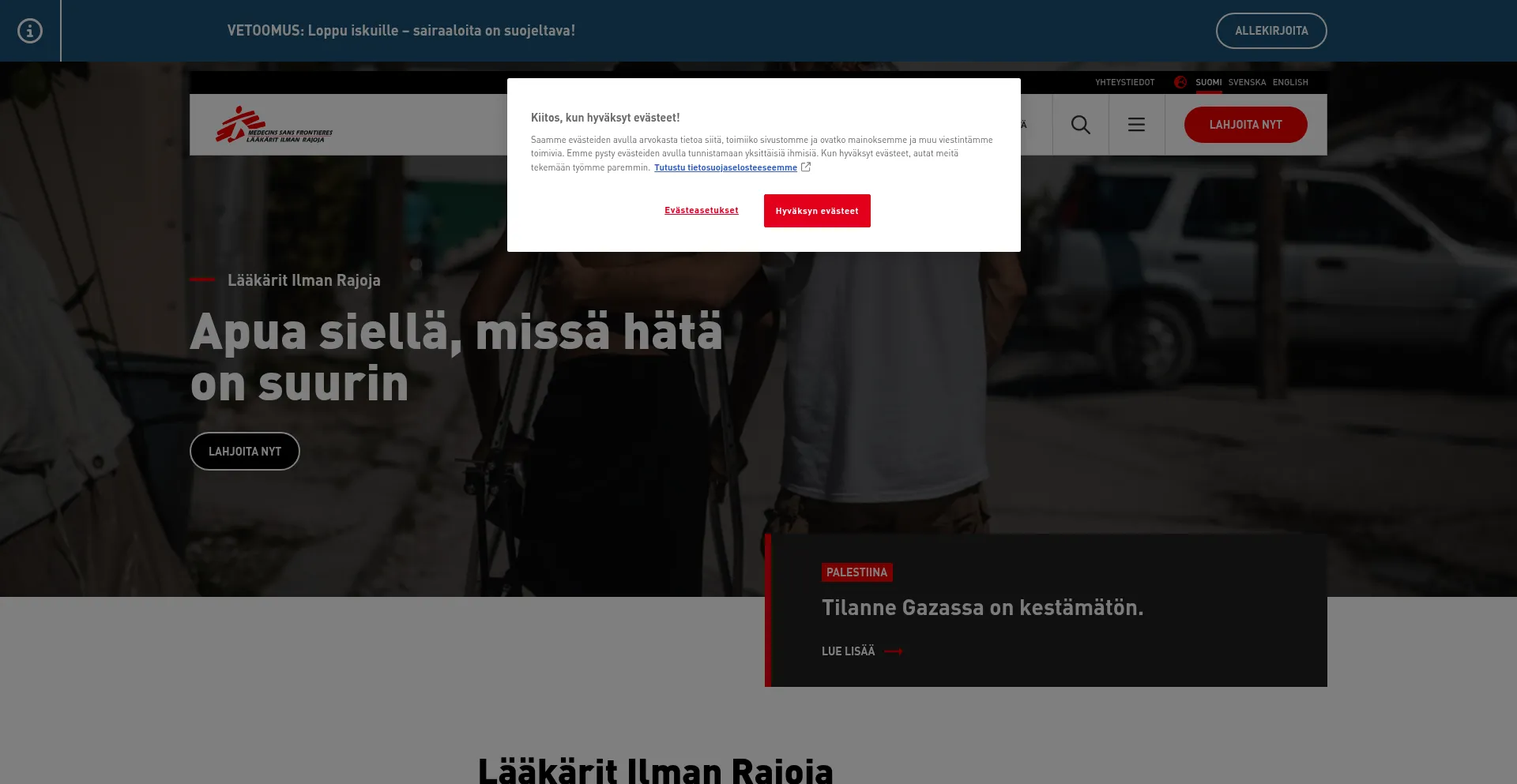 Website screenshot of Laakaritilmanrajoja.fi