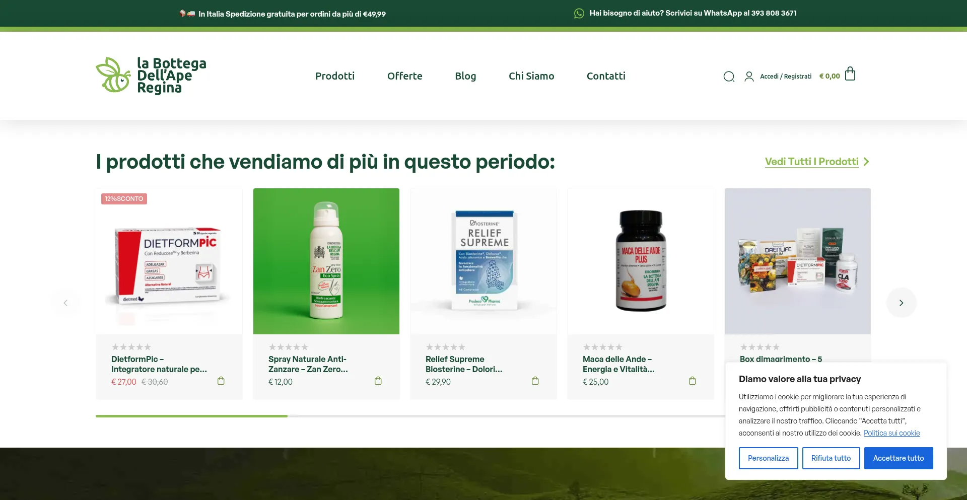 Website screenshot of Labottegadellaperegina.it