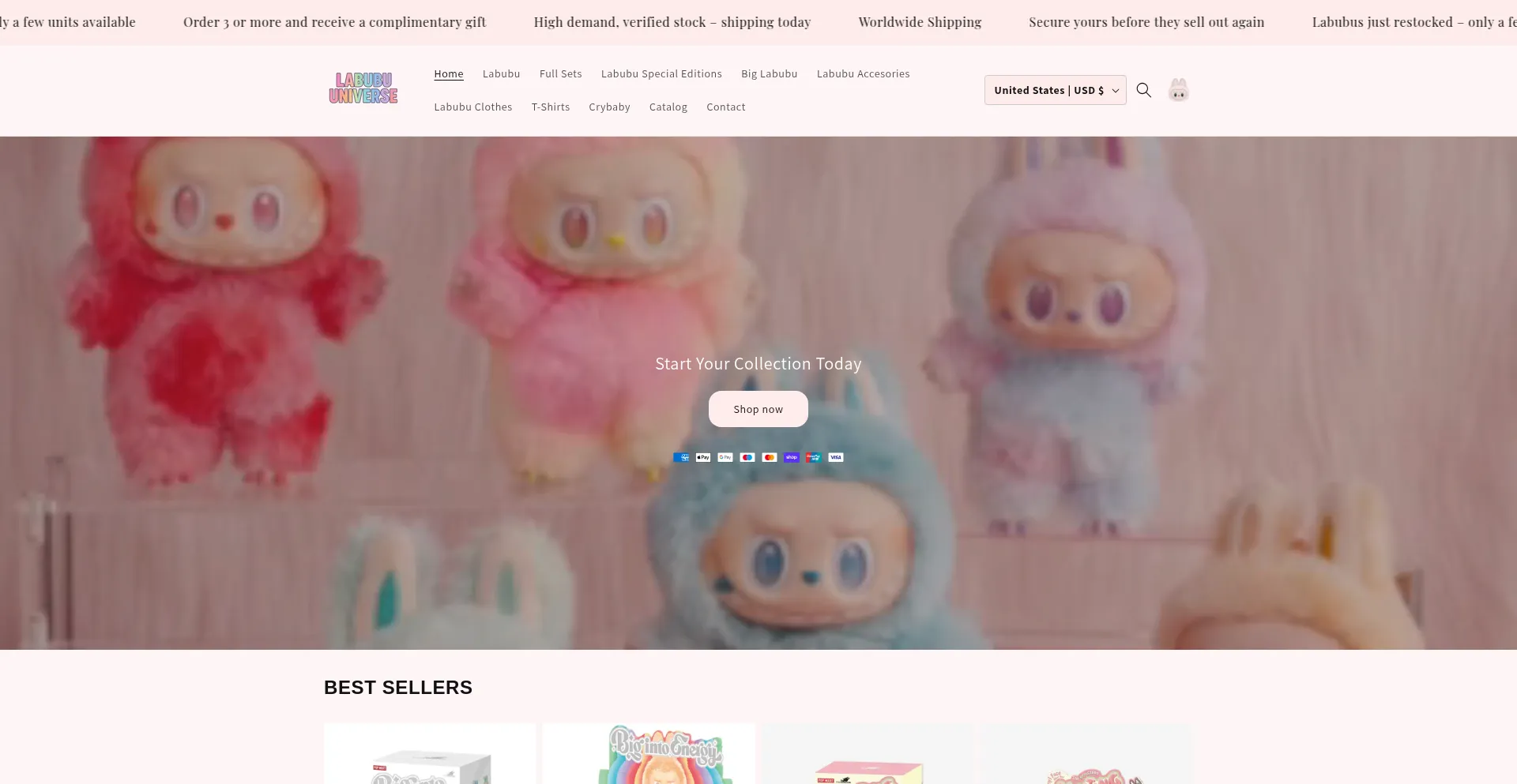 Website screenshot of Labubusuniverse.com