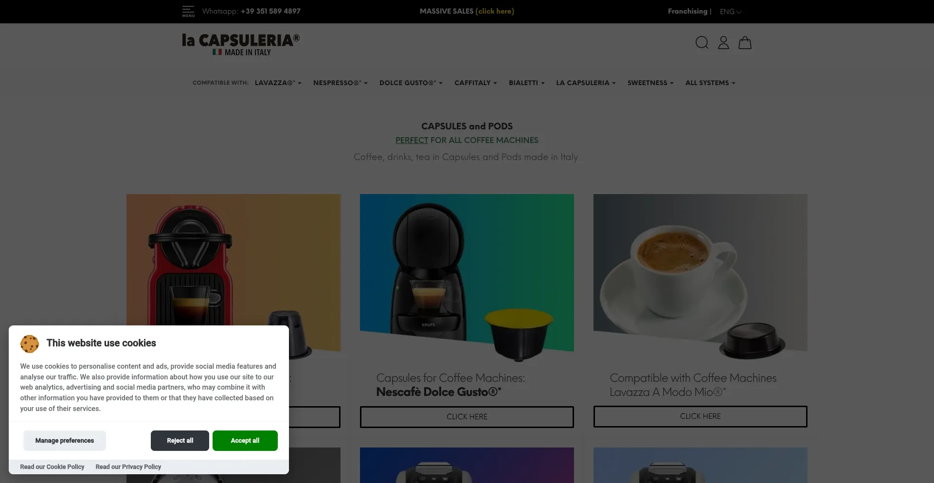 Website screenshot of Lacapsuleria.com