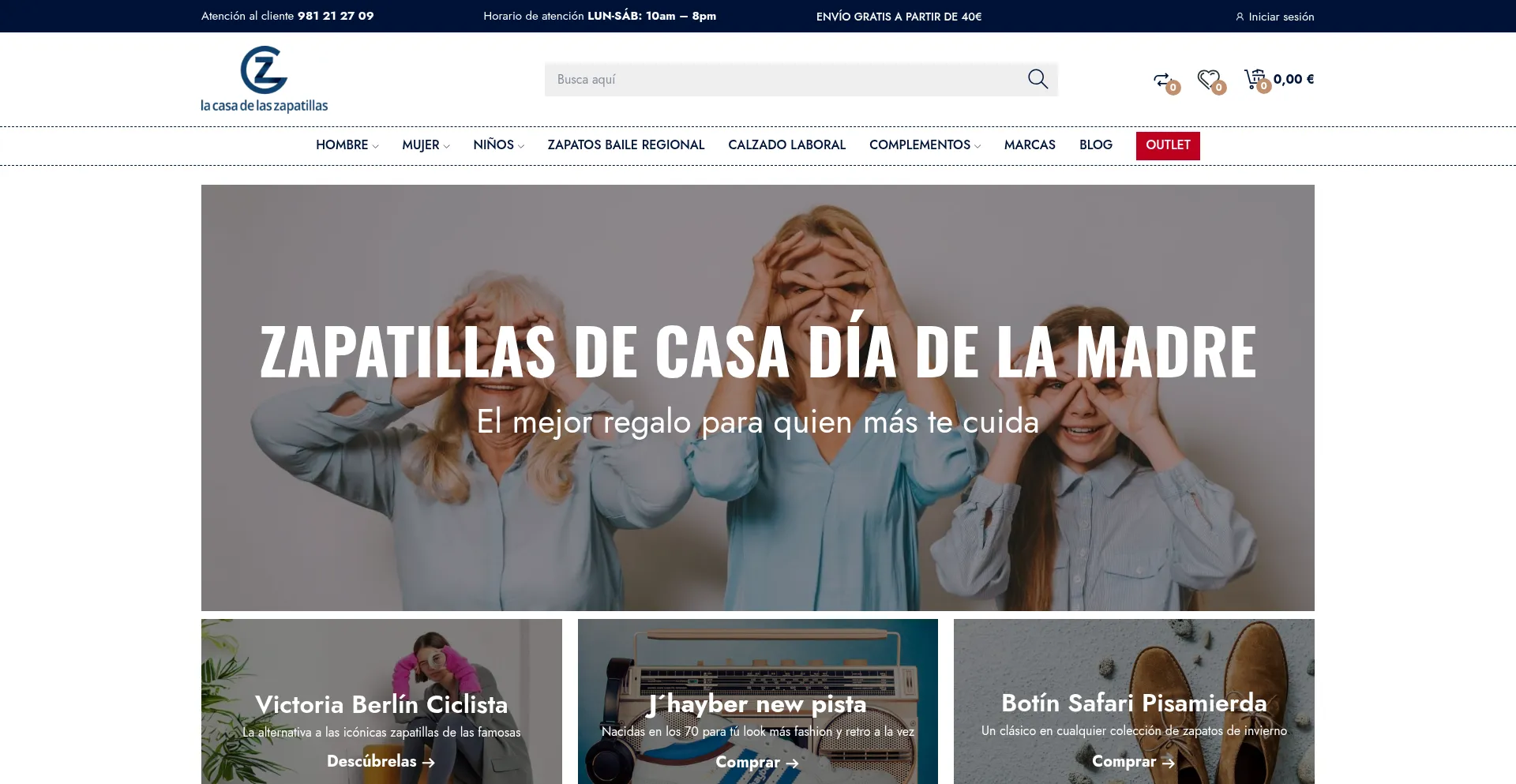 Website screenshot of Lacasadelaszapatillas.es