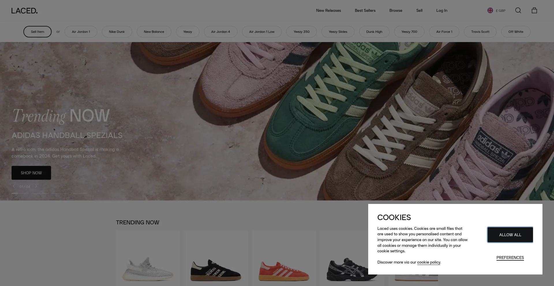 Website screenshot of Laced.com