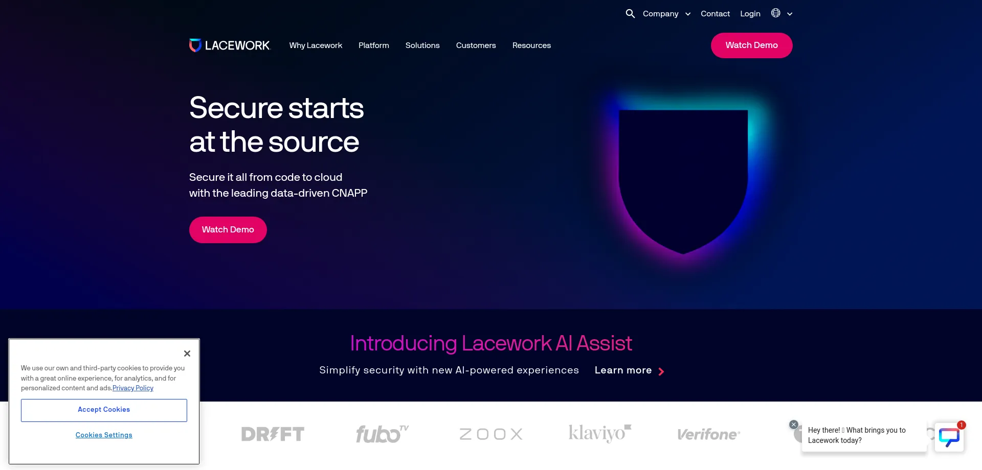 Website screenshot of Lacework.com