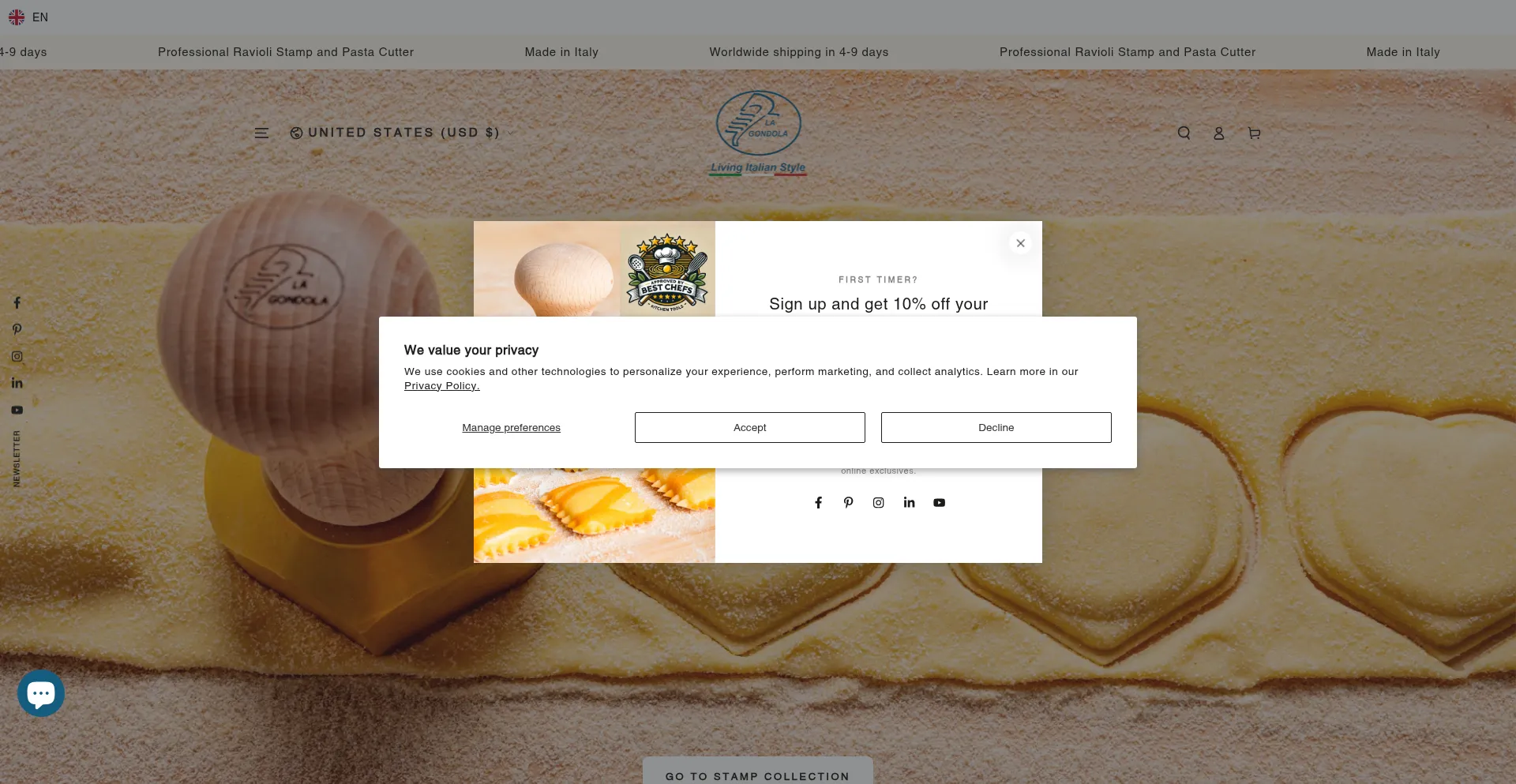 Website screenshot of Lagondolapastacutter.com