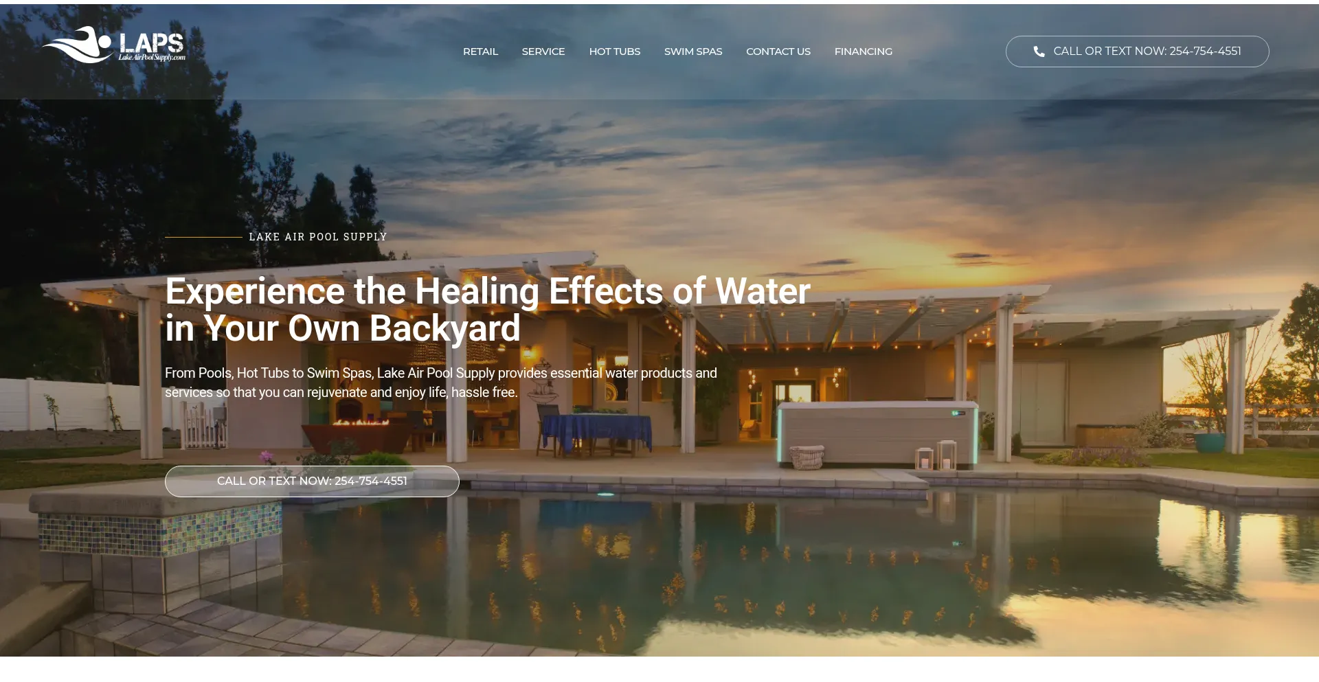 Website screenshot of Lakeairpoolsupply.com