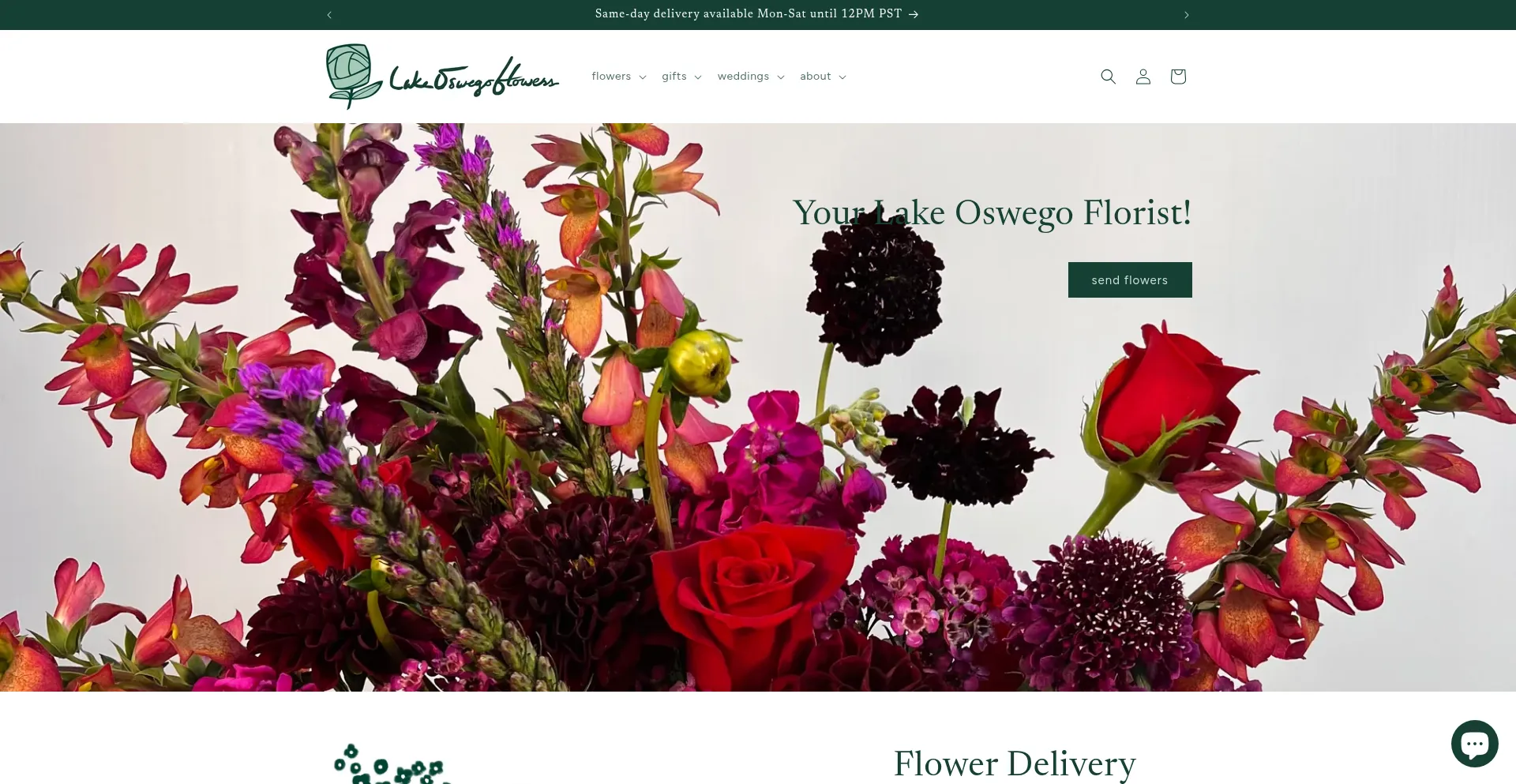 Website screenshot of Lakeoswegoflowers.com