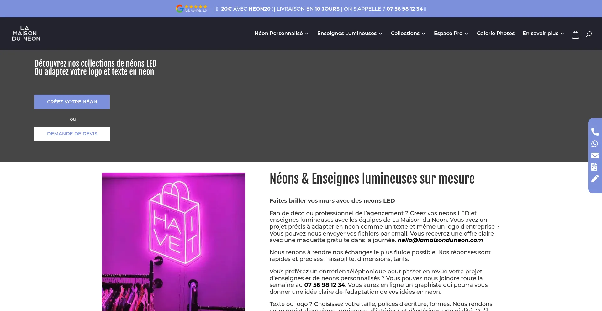 Website screenshot of Lamaisonduneon.com