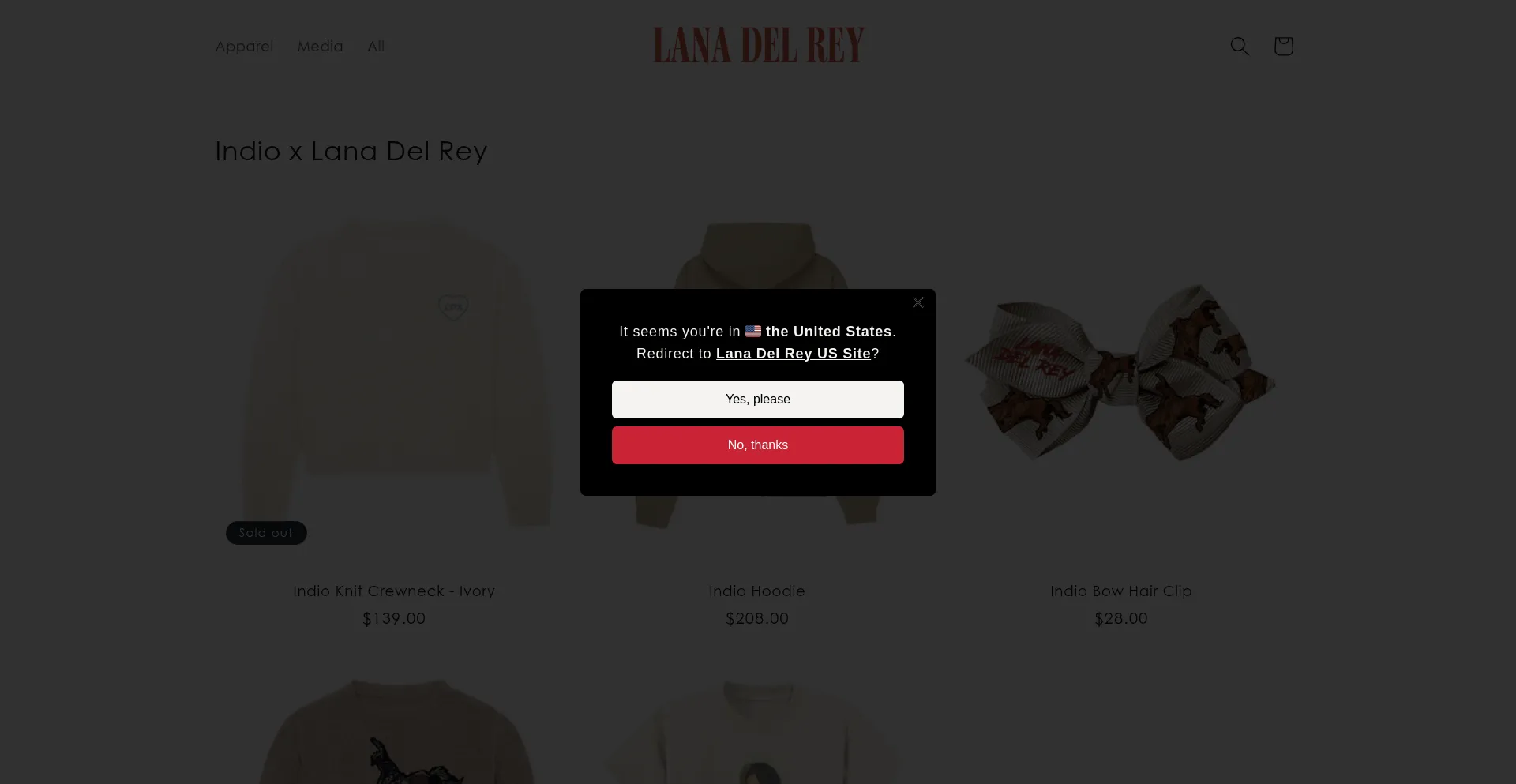 Website screenshot of Lanadelreyukstore.com