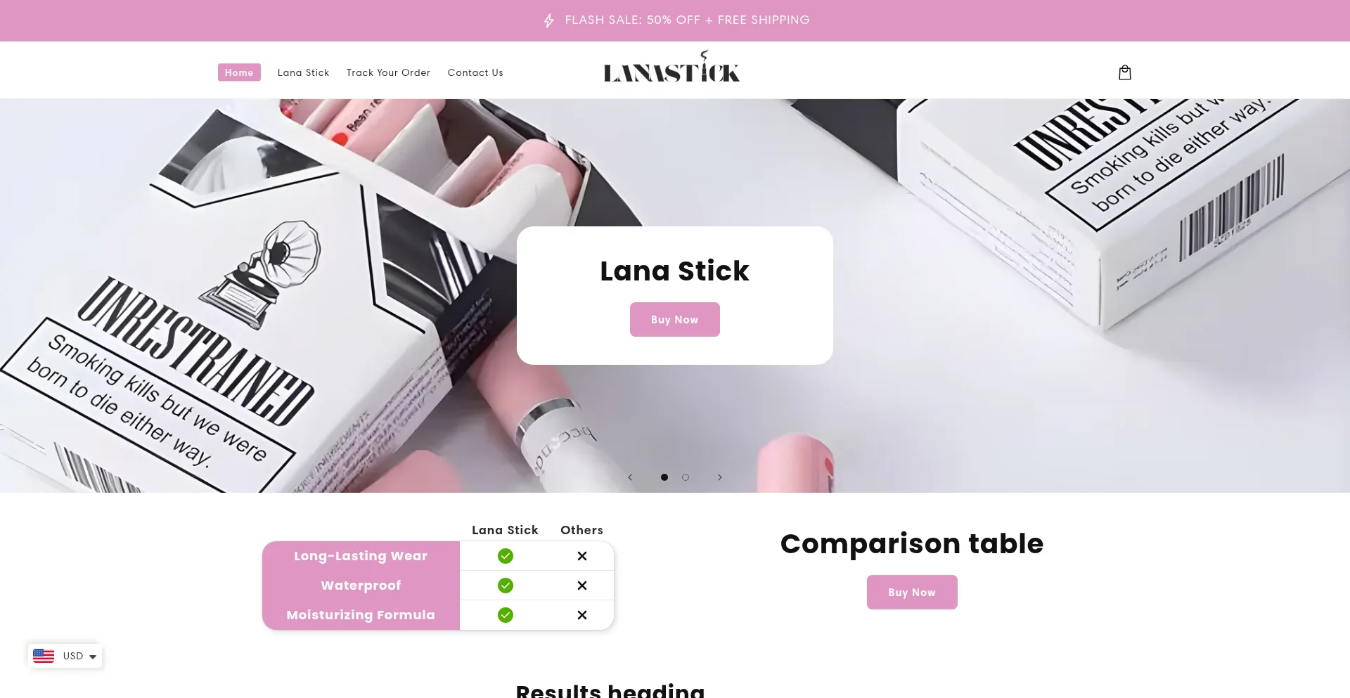 Website screenshot of Lanastick.com